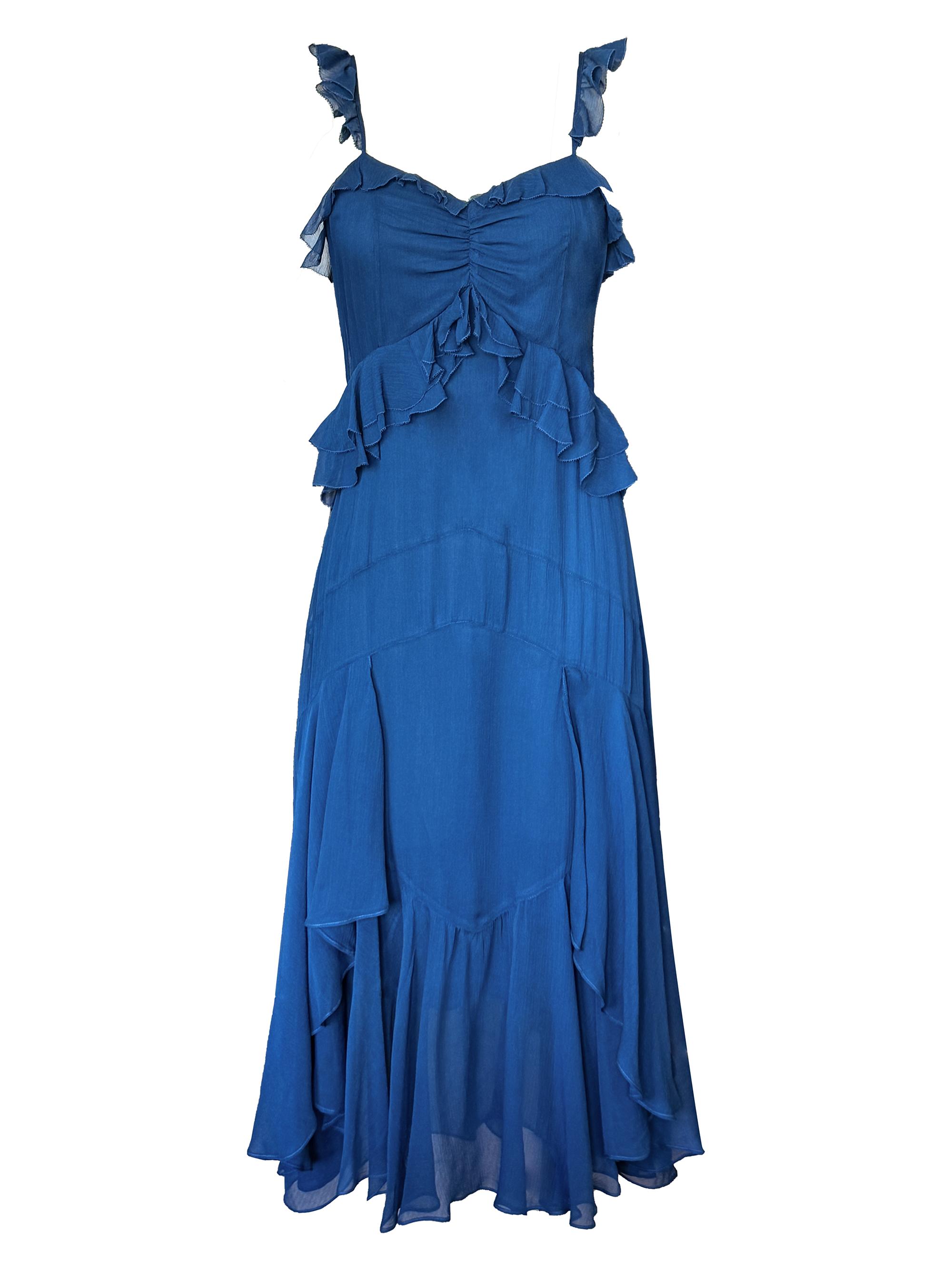 Secret Mission Women's Inessa Draped Chiffon Midi-Dress - Deep Sea Blue