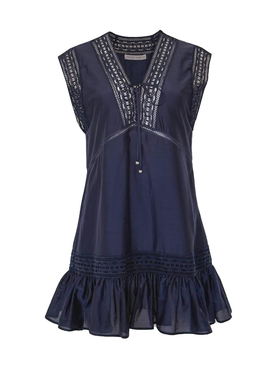 Secret Mission Women's Bridge Hampton Anais Cotton-silk Lace-up Minidress In Blue
