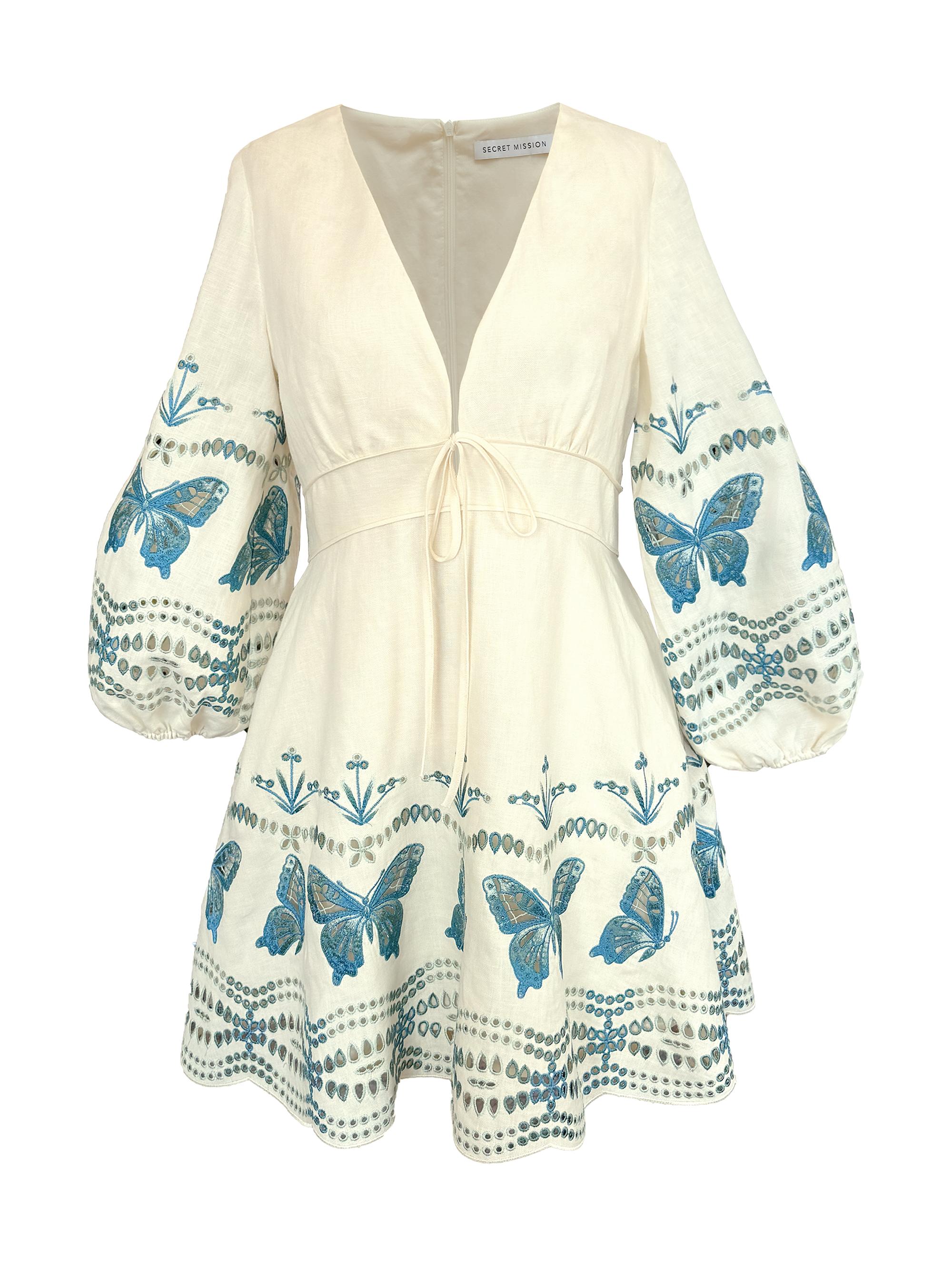Secret Mission Priscilla Butterfly Linen Minidress | Saks Fifth Avenue