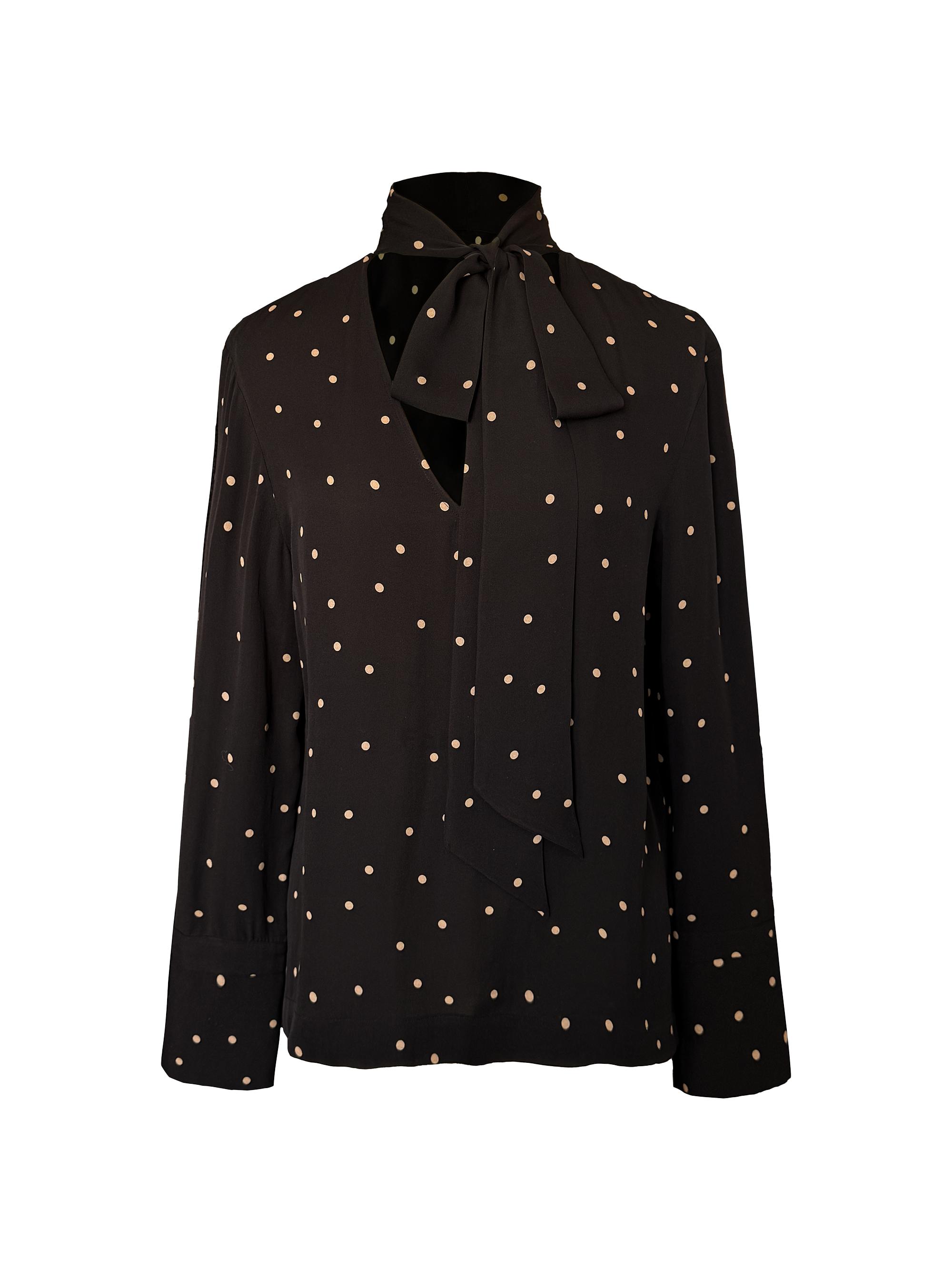 Secret Mission Women's Soho Rhiannon Polka Dot Silk Tieneck Blouse - Black Polka Dot