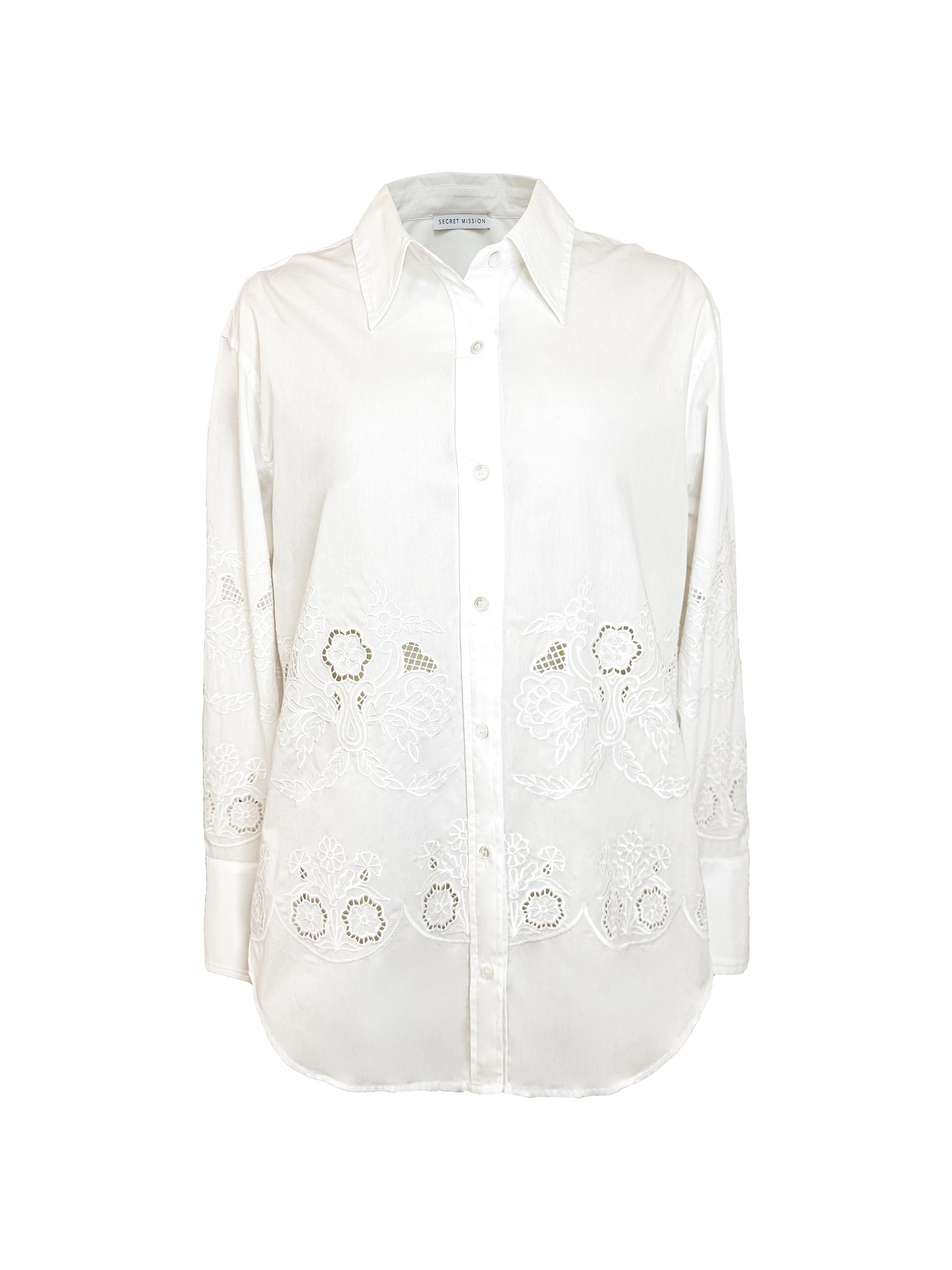 Secret Mission Women's Bridge Hampton Rye Embroidered Cotton Shirt - Off White