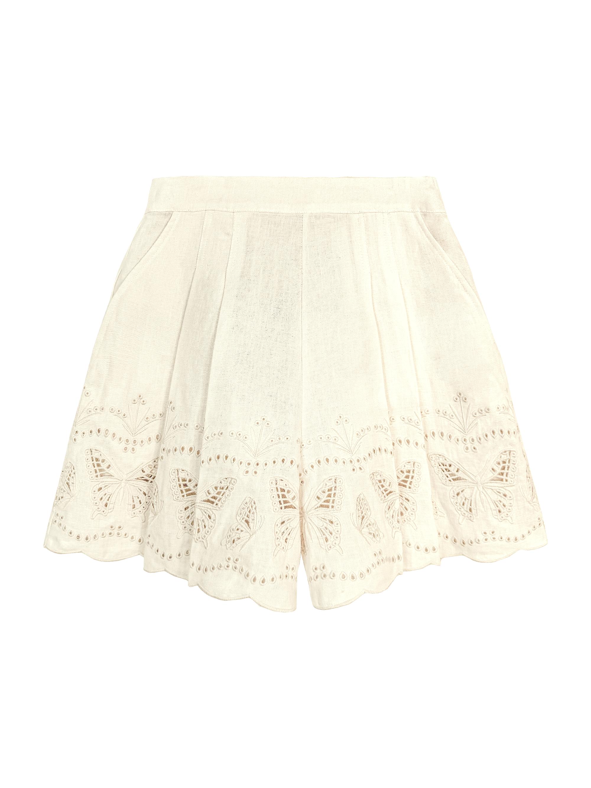 Secret Mission Women's Chelsea Julie Butterfly-Embroidered Linen Shorts - Antique Creme