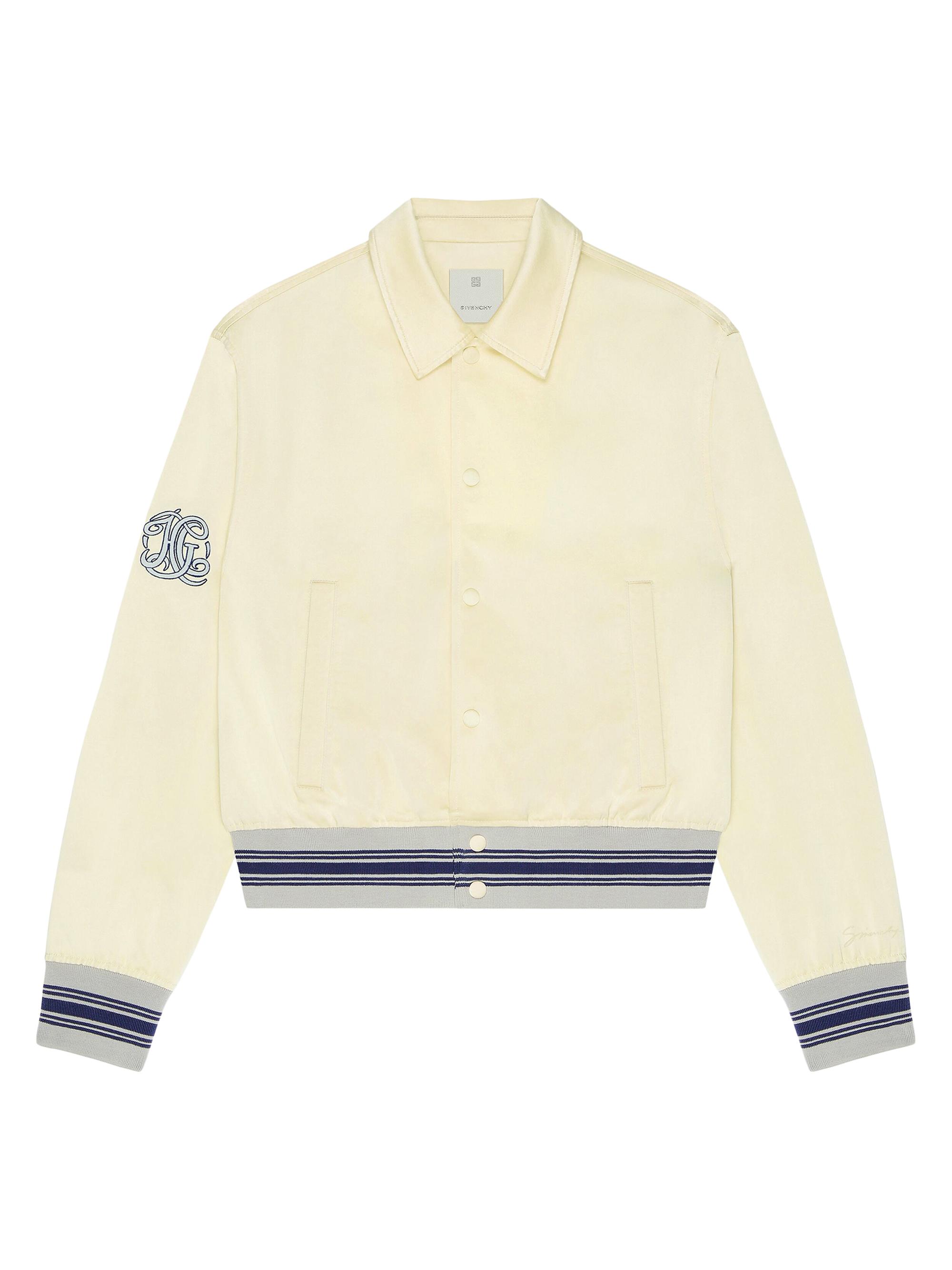 Givenchy Men's Slim Fit Varsity Jacket in Cotton Blend with HG Embroidery - Light Beige