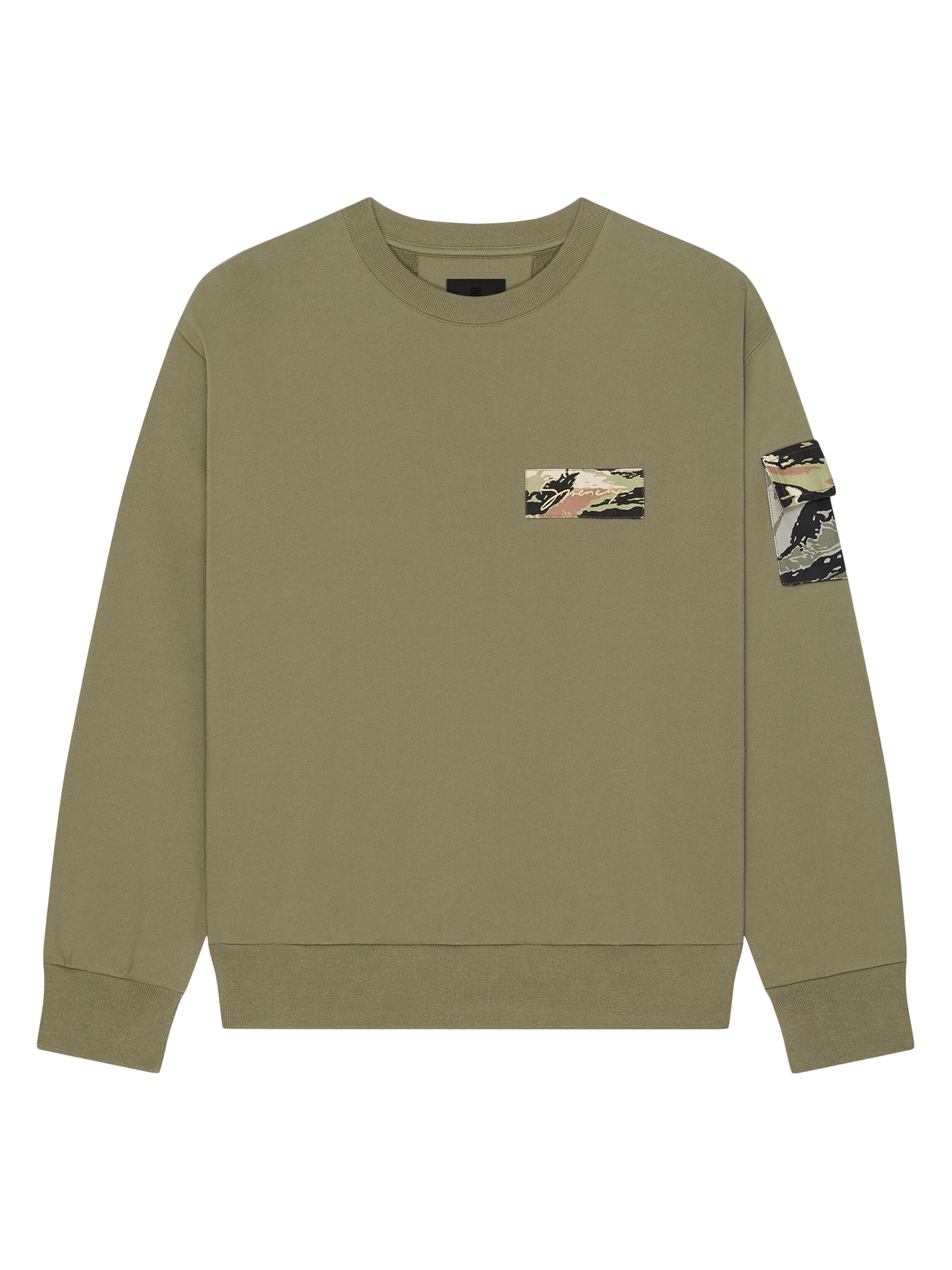 Givenchy Men's Sweatshirt in Fleece with Camo Patches - Light Khaki