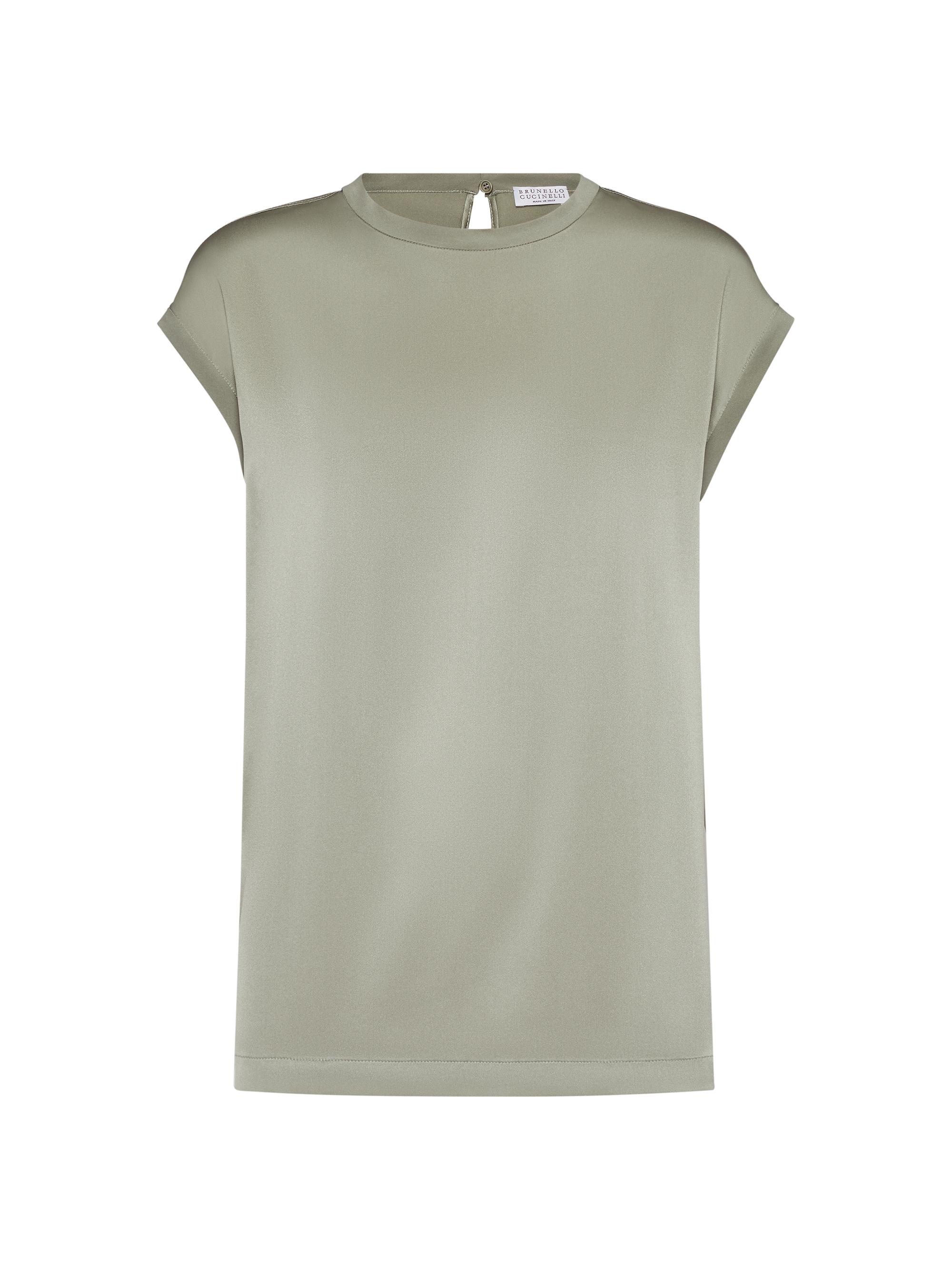 Brunello Cucinelli Women's Stretch Silk Satin T-Shirt with Monili - Green