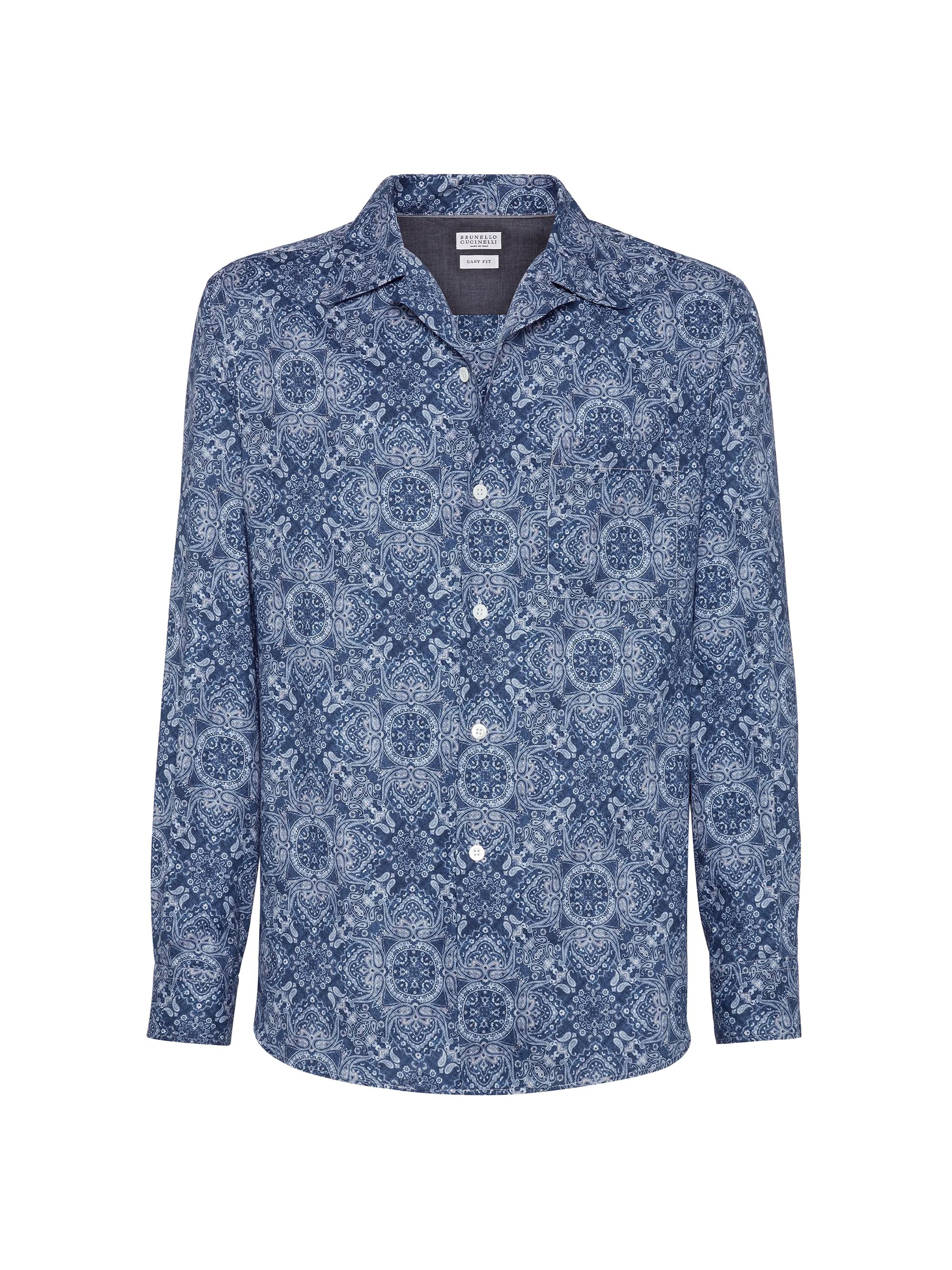 Brunello Cucinelli Men's Cotton Paisley Twill Easy Fit Shirt - Azure