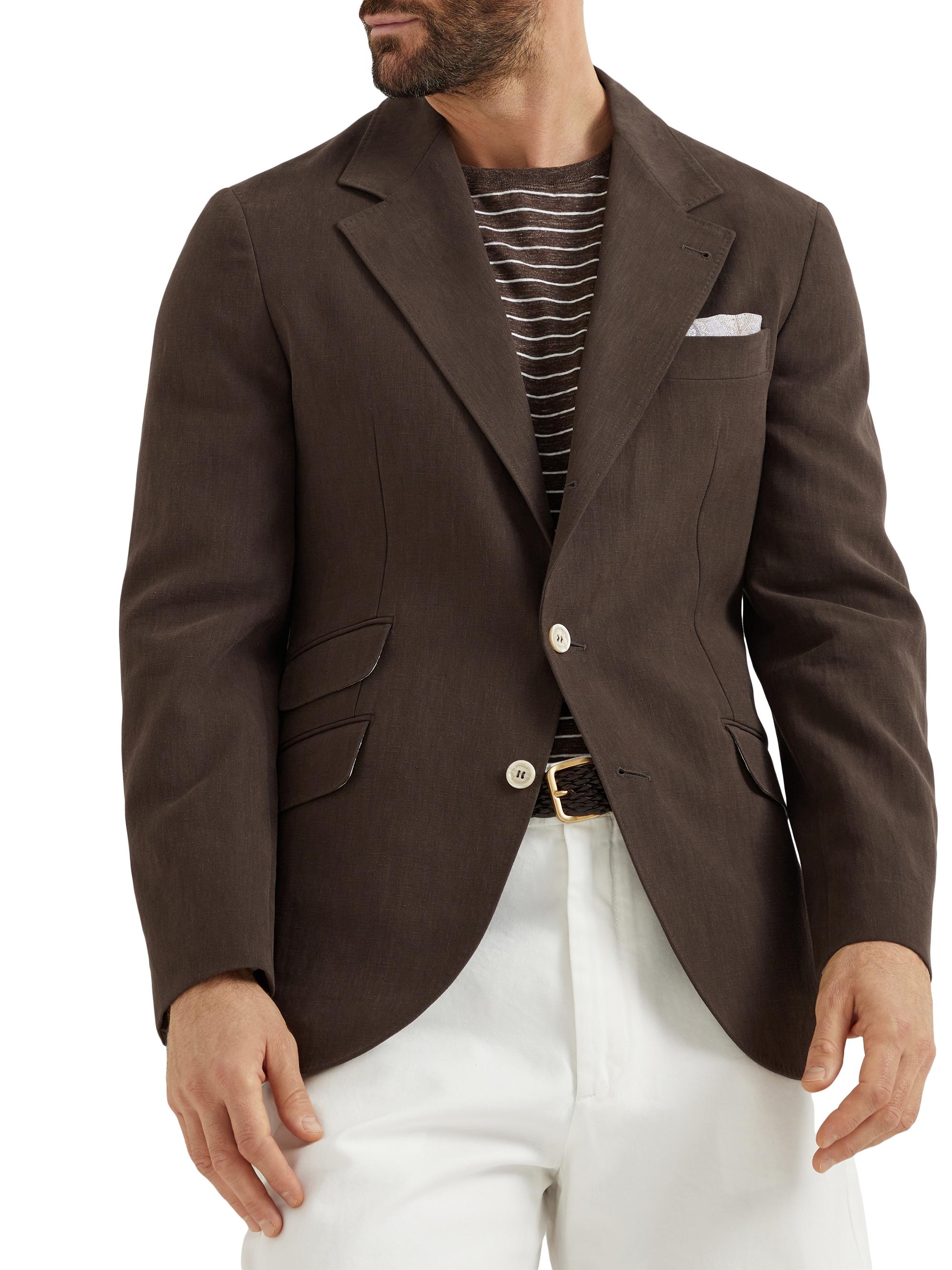 Brunello Cucinelli Men's Twisted Linen Deconstructed Cavallo Blazer - Brown