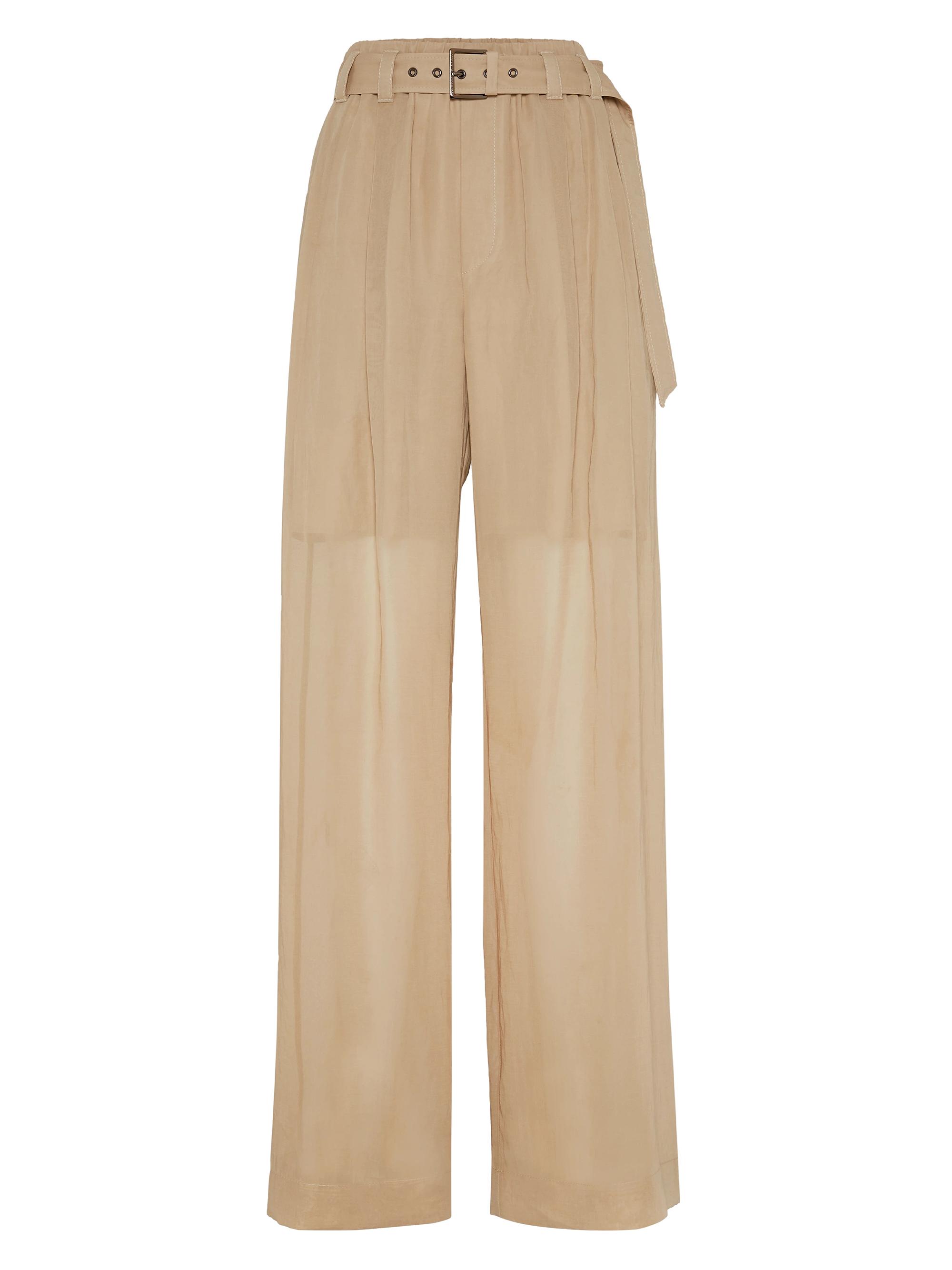 Brunello Cucinelli Women's Cotton Organza Explorer Trousers with Monili - Beige