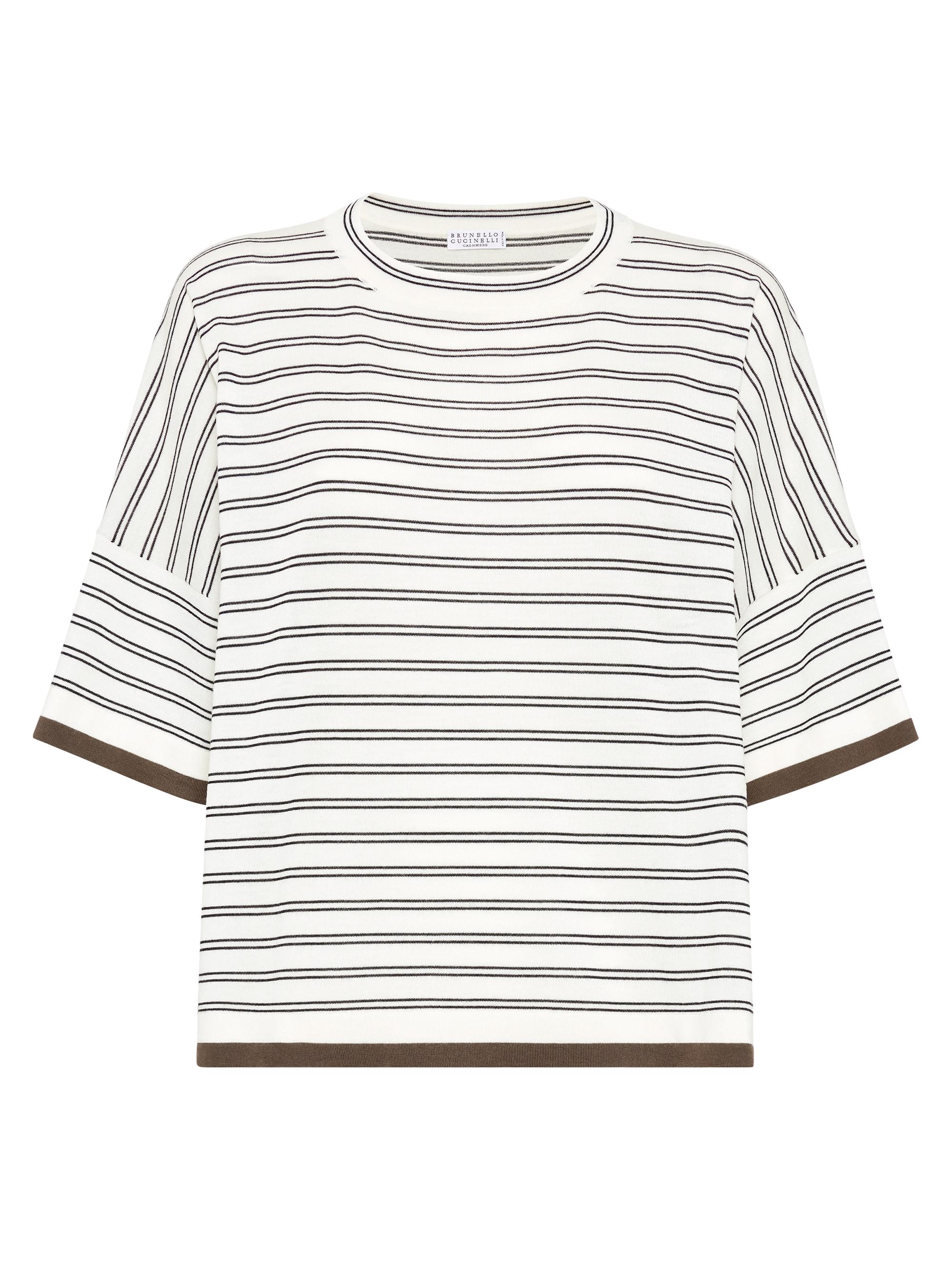 Brunello Cucinelli Women's Cashmere and Silk Striped Lightweight Knit T-Shirt - Panama