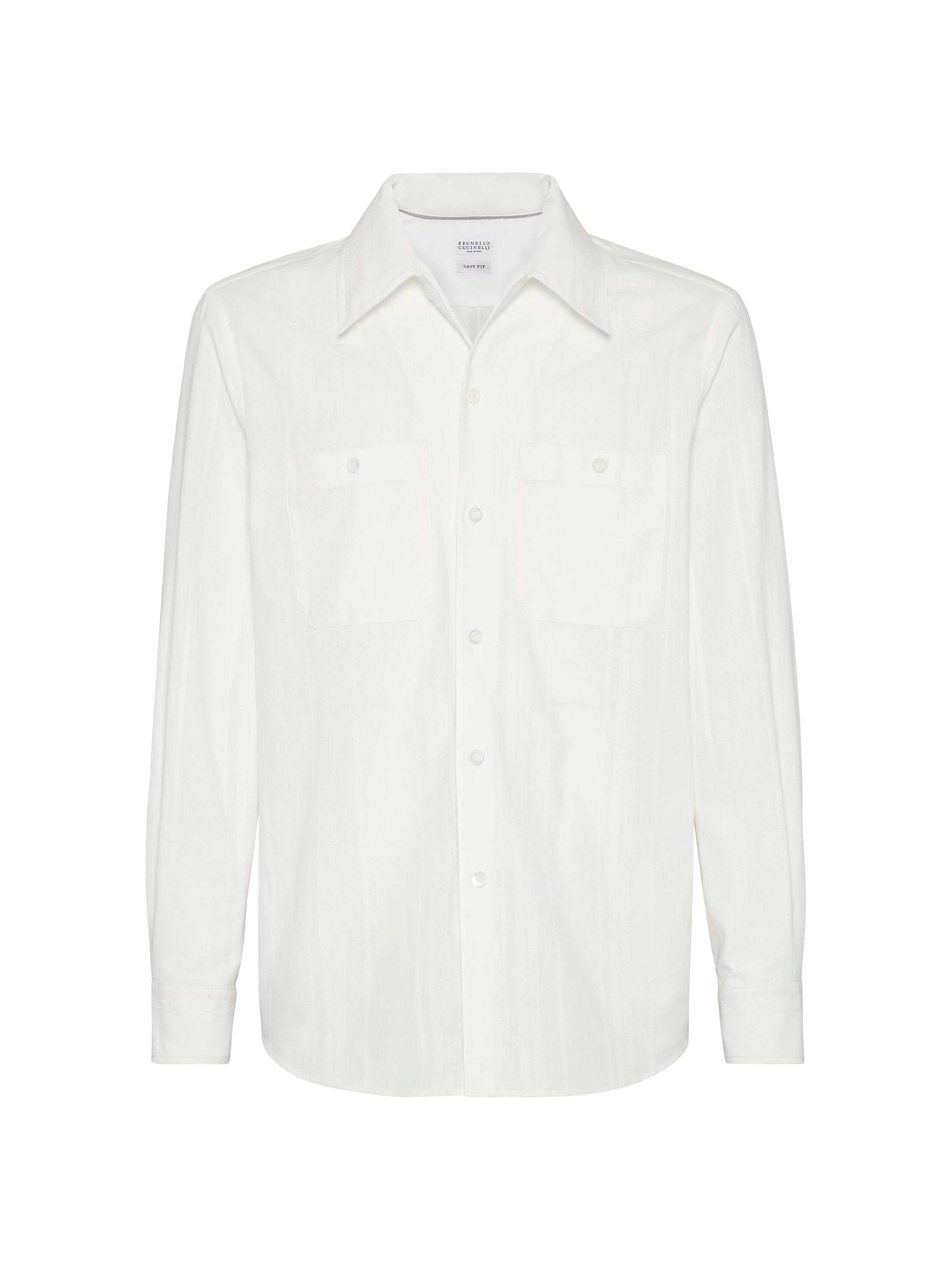 Brunello Cucinelli Men's Jacquard Stripe Easy Fit Shirt with Chest Pockets - Panama