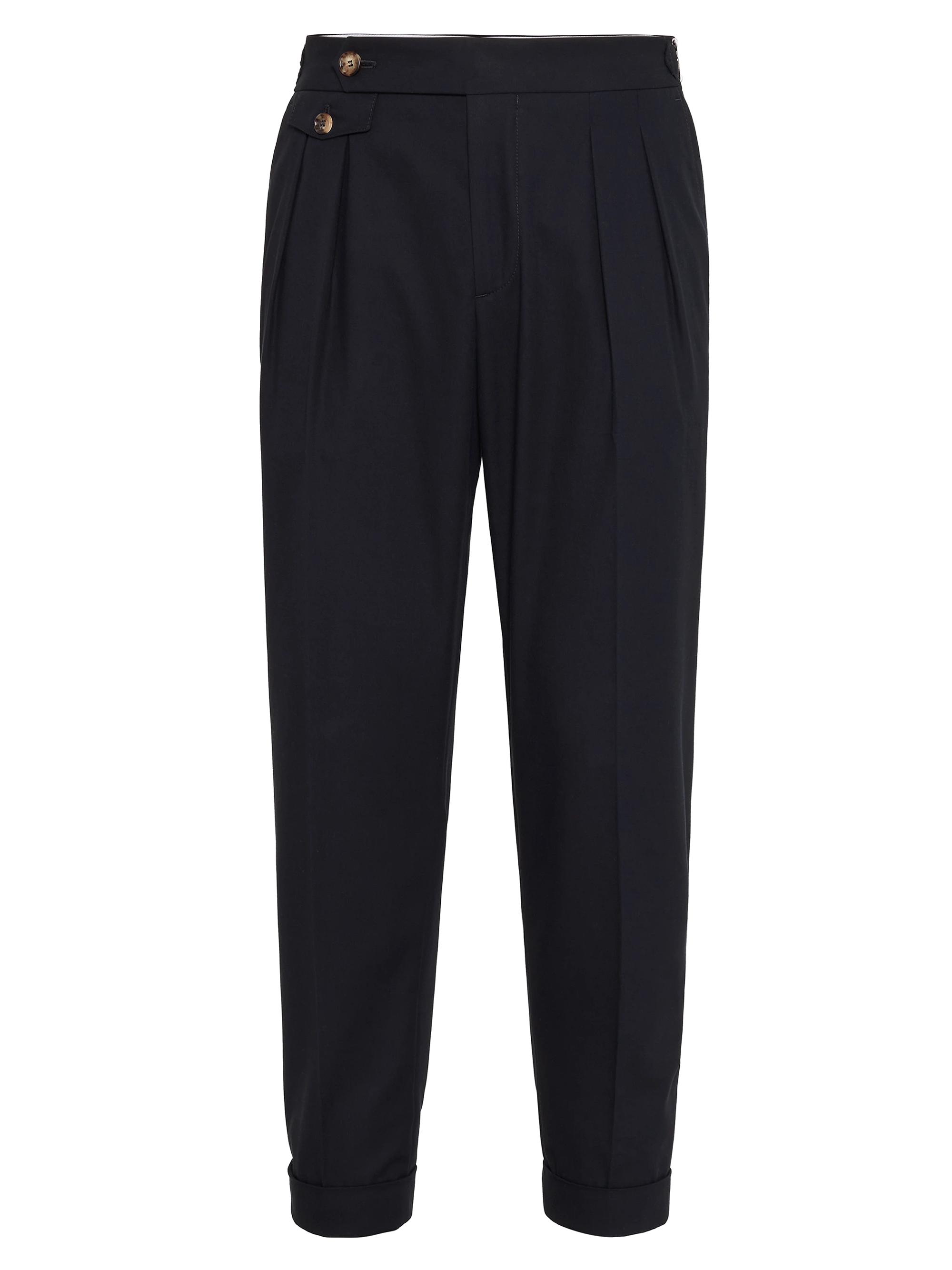 Brunello Cucinelli Men's Crêpe Batavia Tailor Fit Trousers with Reversed Double Pleats - Navy Blue