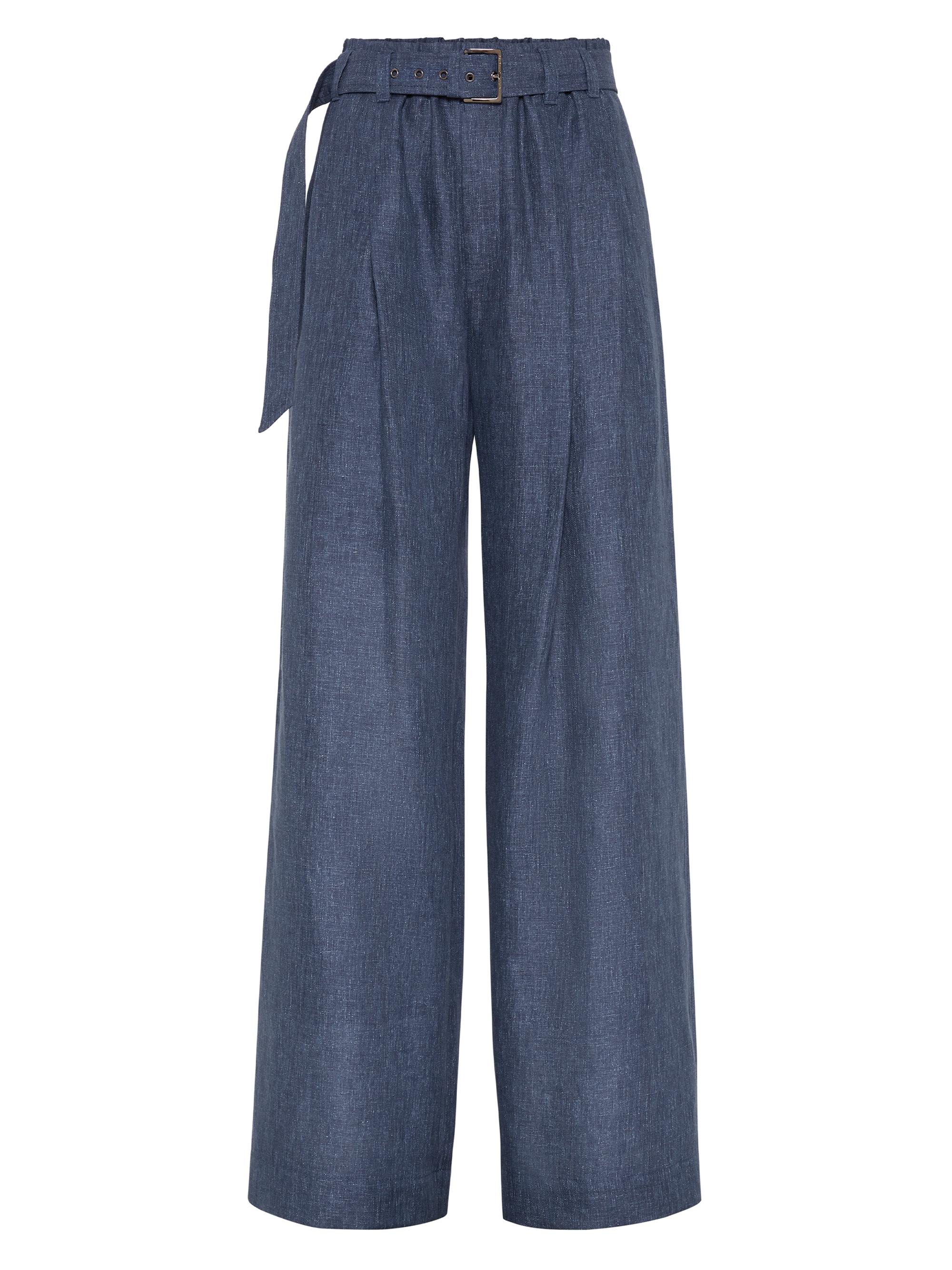 Brunello Cucinelli Women's Denim Effect Linen Explorer Trousers with Monili - Denim