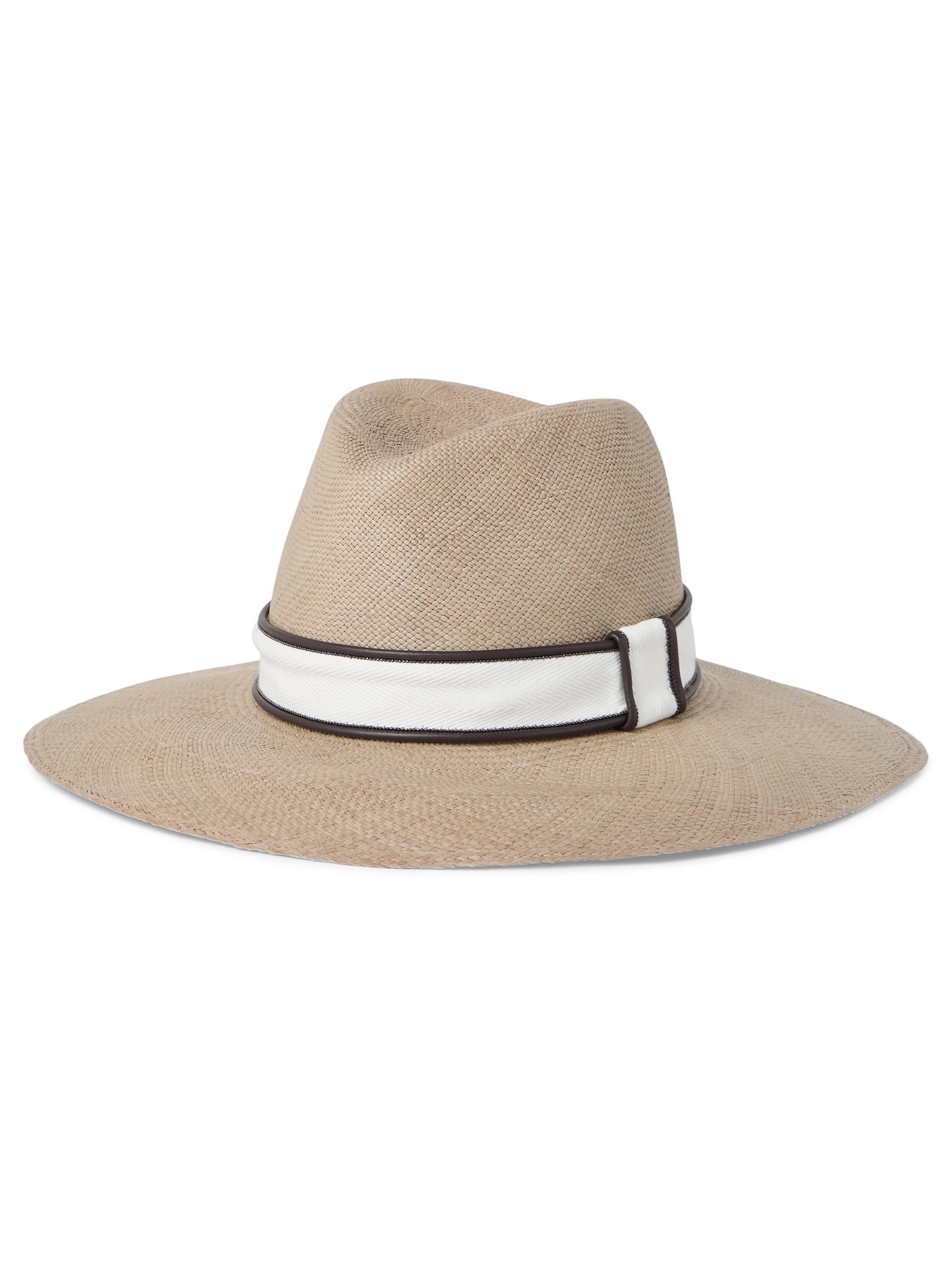 Brunello Cucinelli Women's Straw Fedora with Band and Monili - White