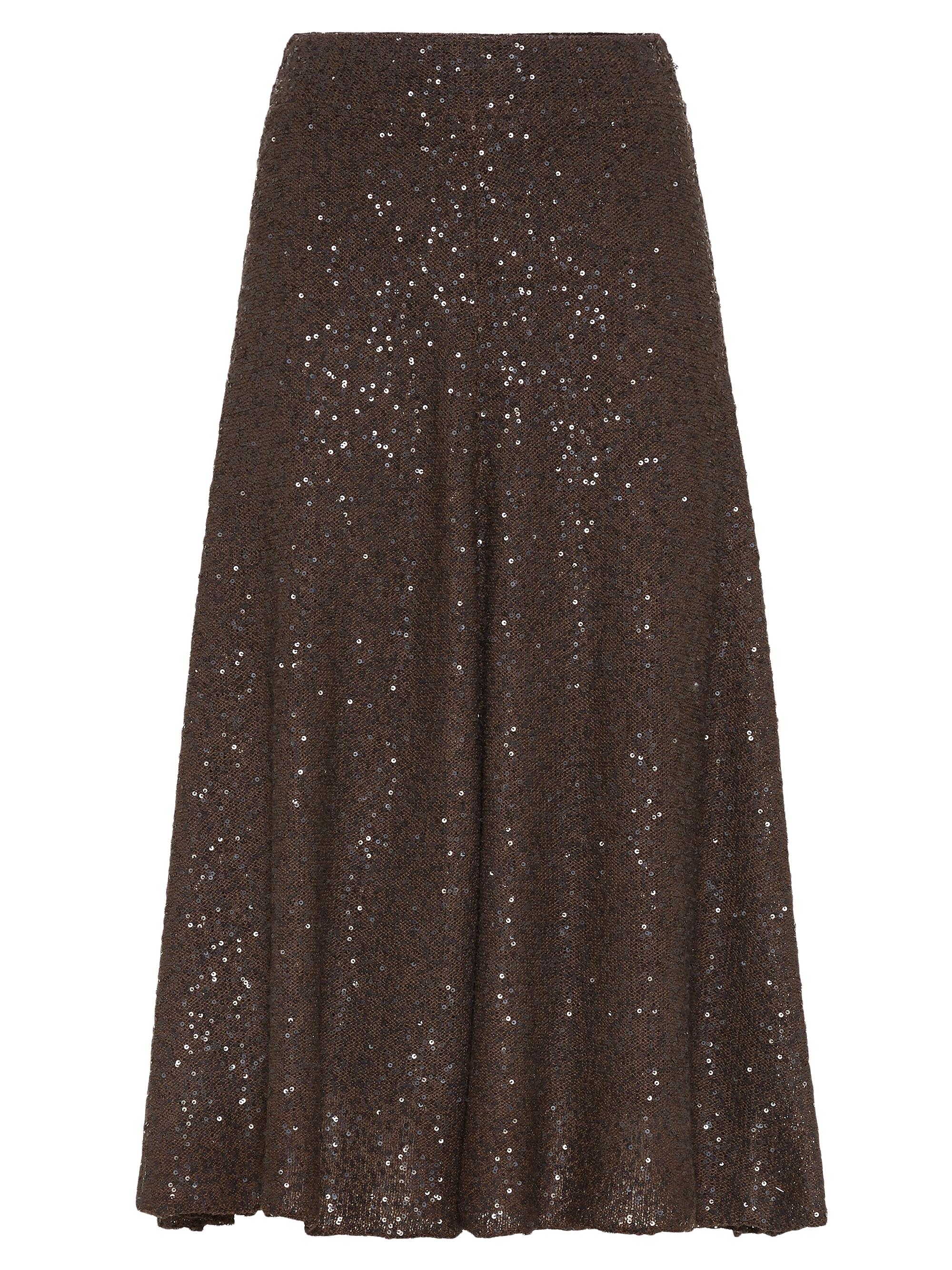 Brunello Cucinelli Women's Linen, Cashmere and Silk Dazzling Texture Knit Skirt - Chocolate