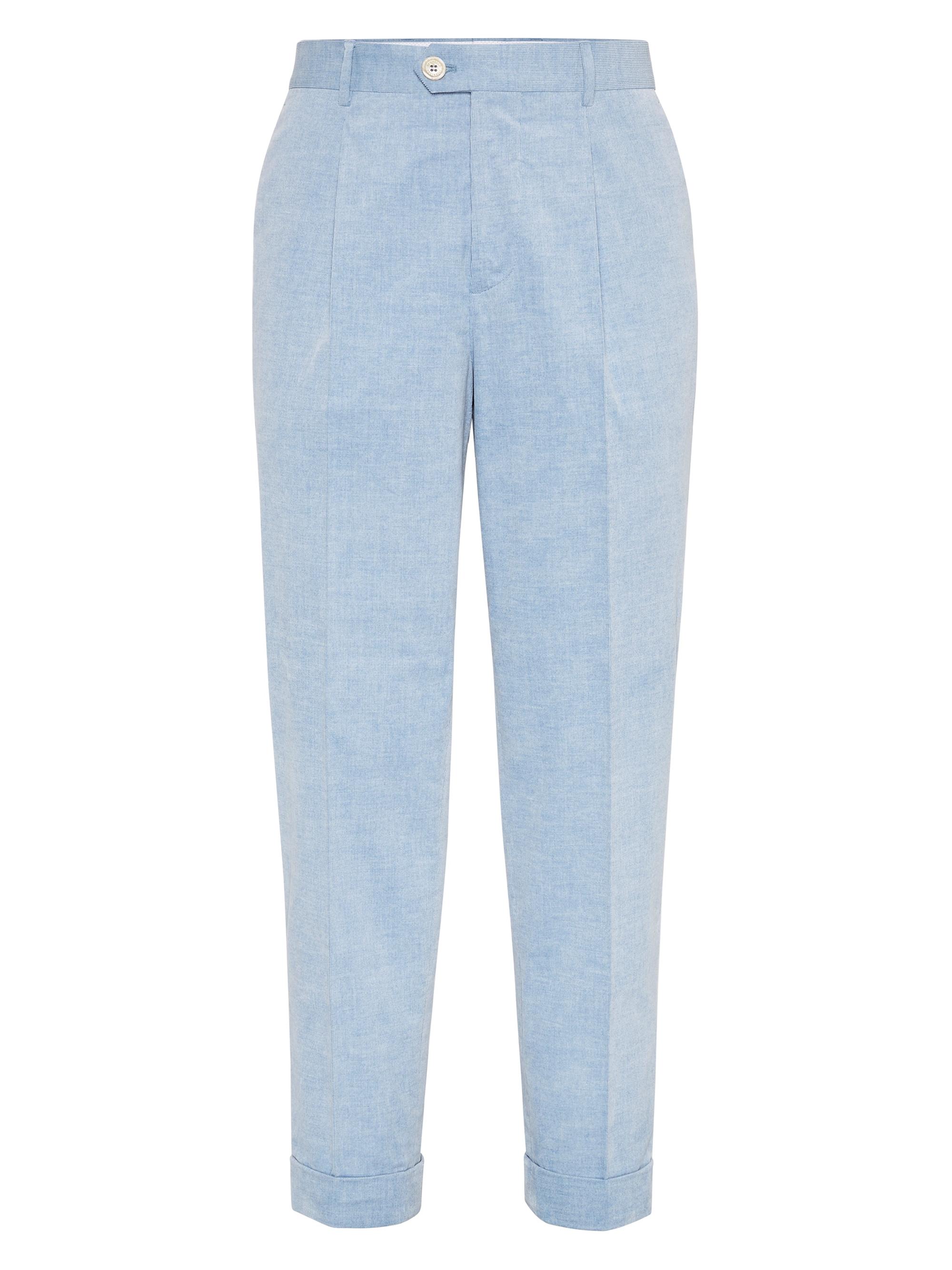 Brunello Cucinelli Men's Mélange Cotton Narrow Wale Corduroy Leisure Fit Trousers - Denim