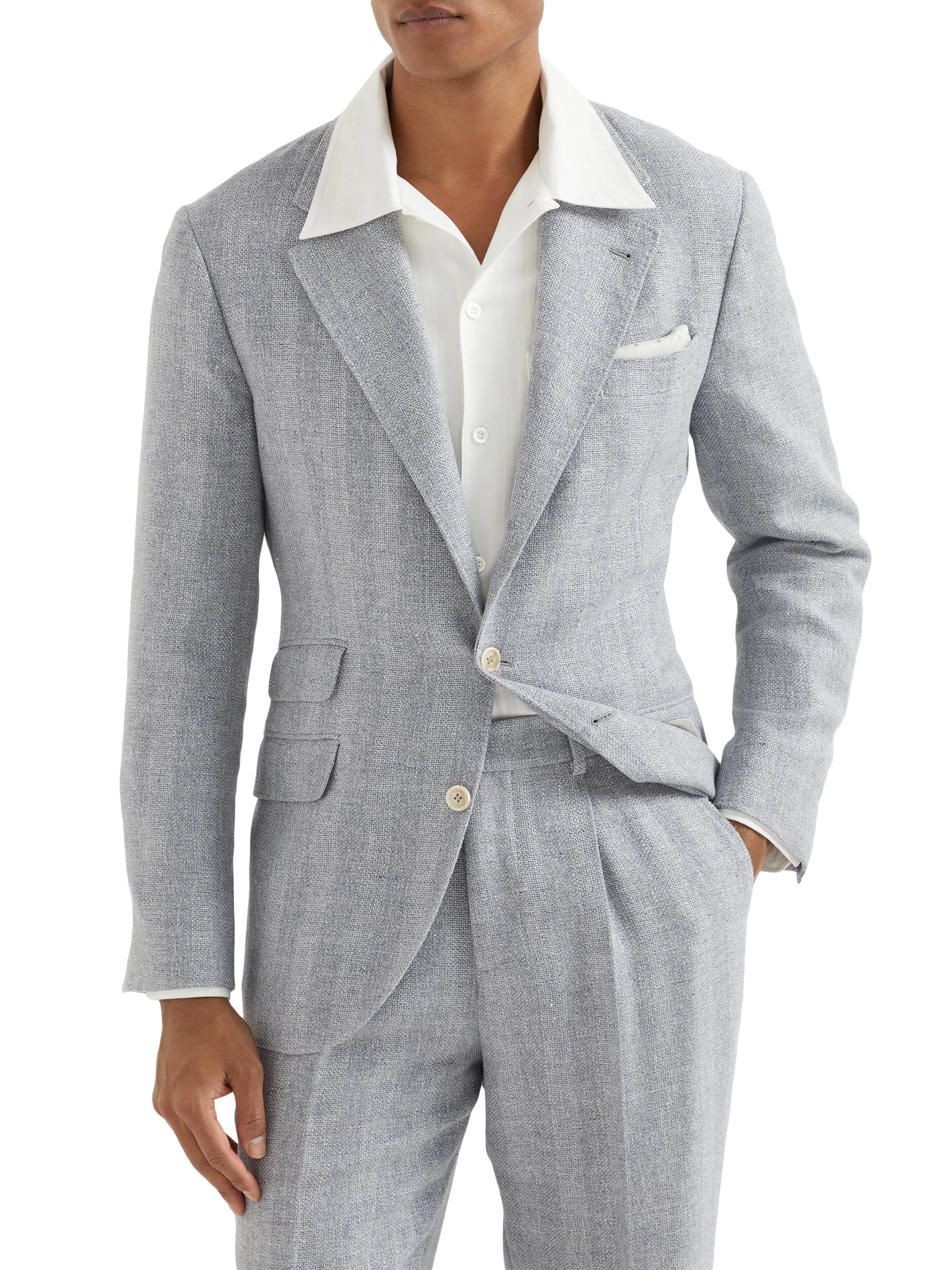 Brunello Cucinelli Men's Textured Stripe Diagonal Deconstructed Cavallo Blazer - Light Grey