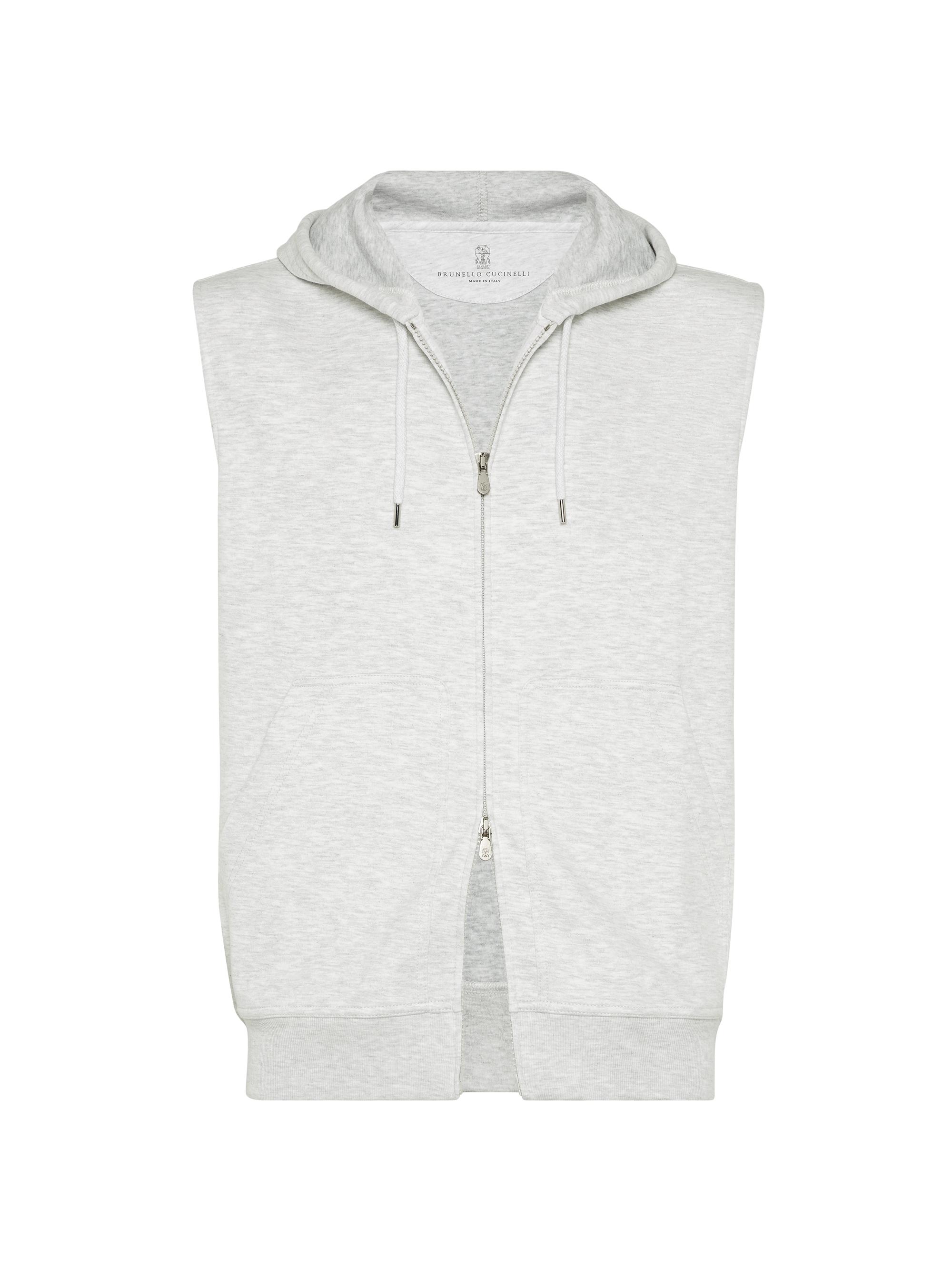 Brunello Cucinelli Men's Double Cloth Vest with Zipper and Hood - Pearl Grey