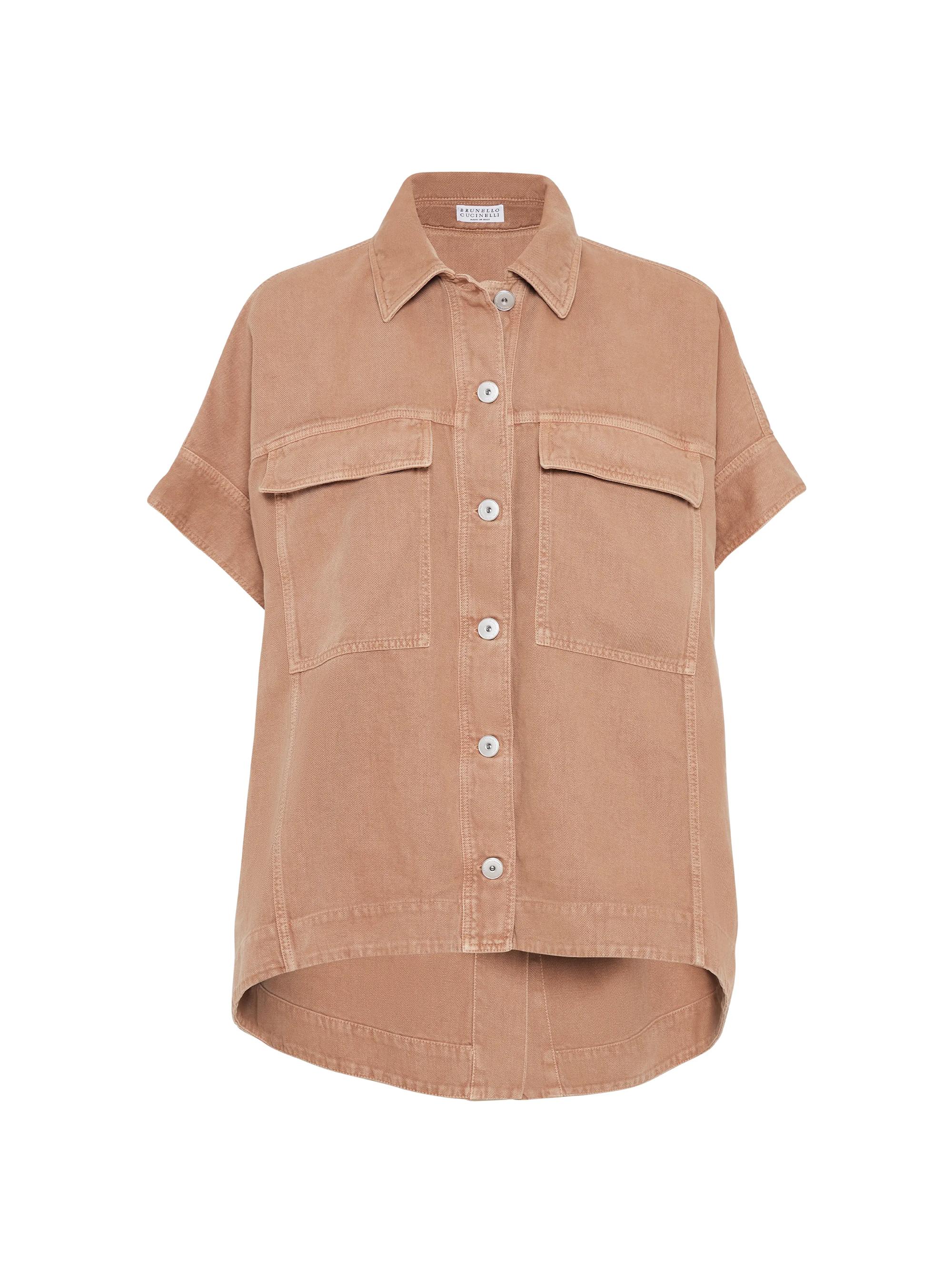 Brunello Cucinelli Women's Garment Dyed Cotton and Linen Cover Overshirt with Monili - Rust Brown