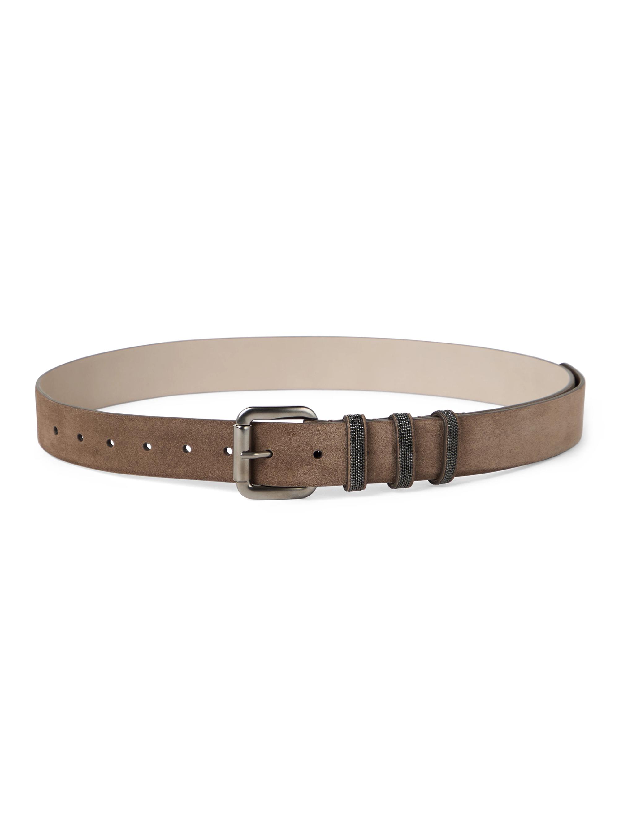 Brunello Cucinelli Women's Suede Belt with Shiny Loops - Taupe