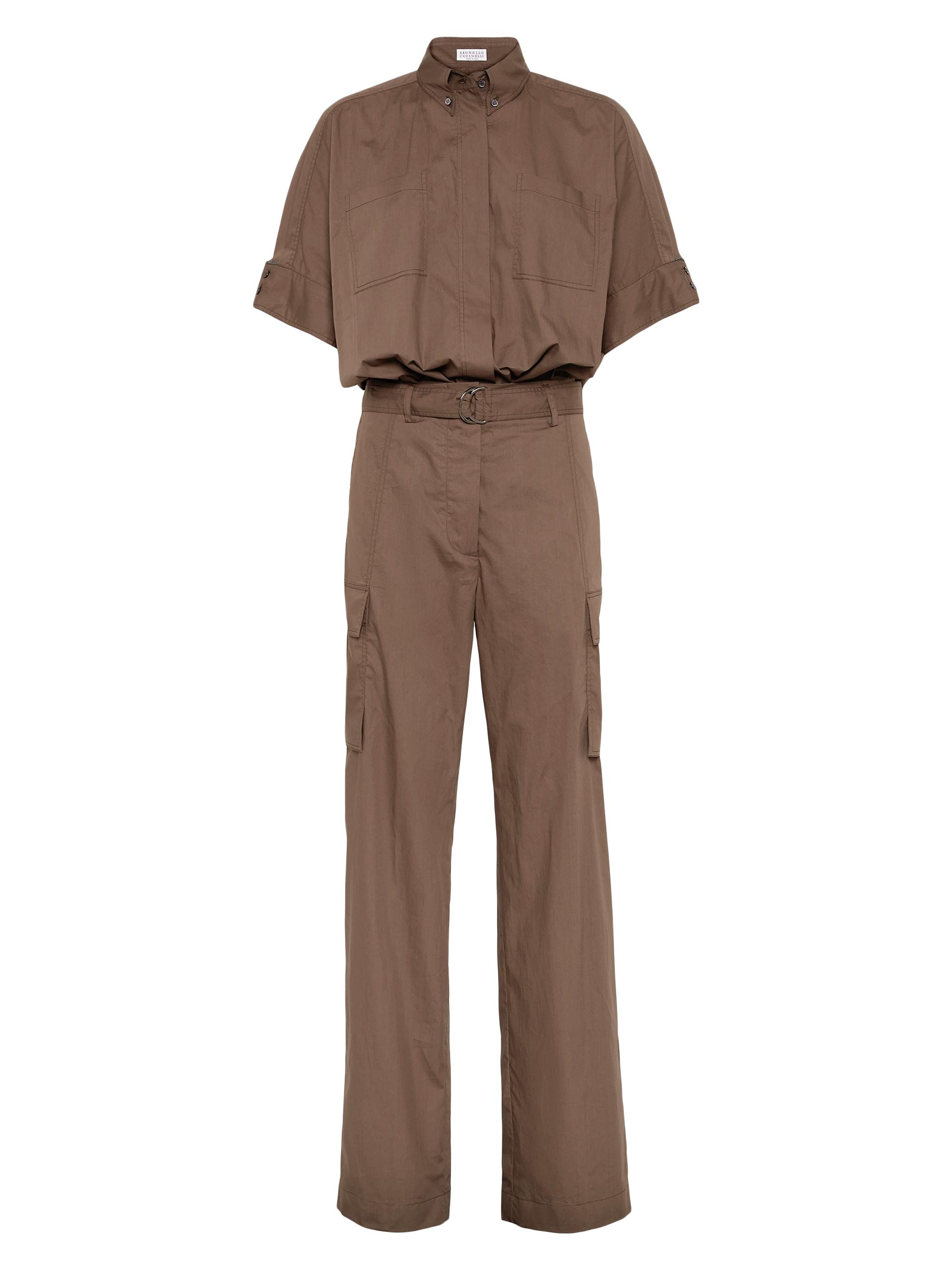 Brunello Cucinelli Women's Lightweight Poplin Utility Jumpsuit - Chocolate