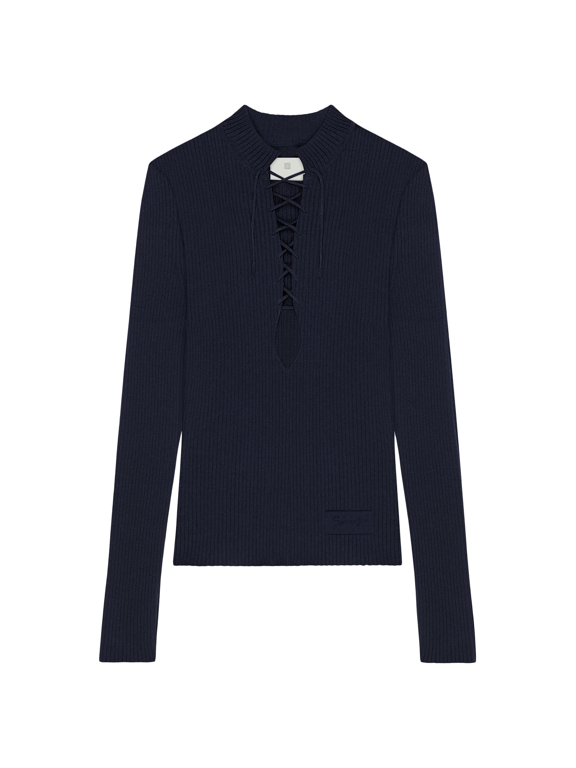 Givenchy Men's Slim Fit Sweater in Cashmere with Laces - Dark Blue