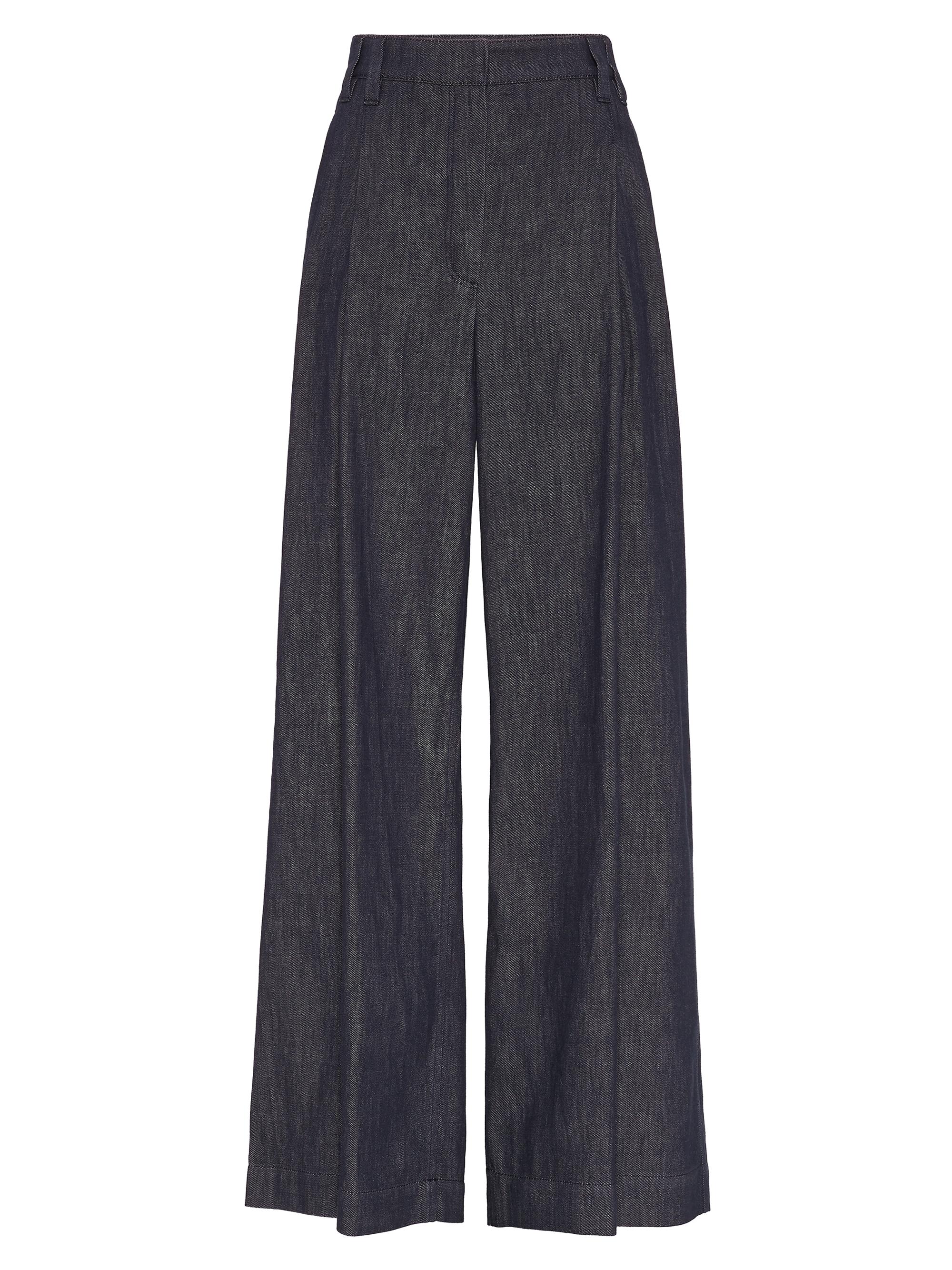 Brunello Cucinelli Women's Denim Effect Twill Smart Wide Trousers - Dark Denim
