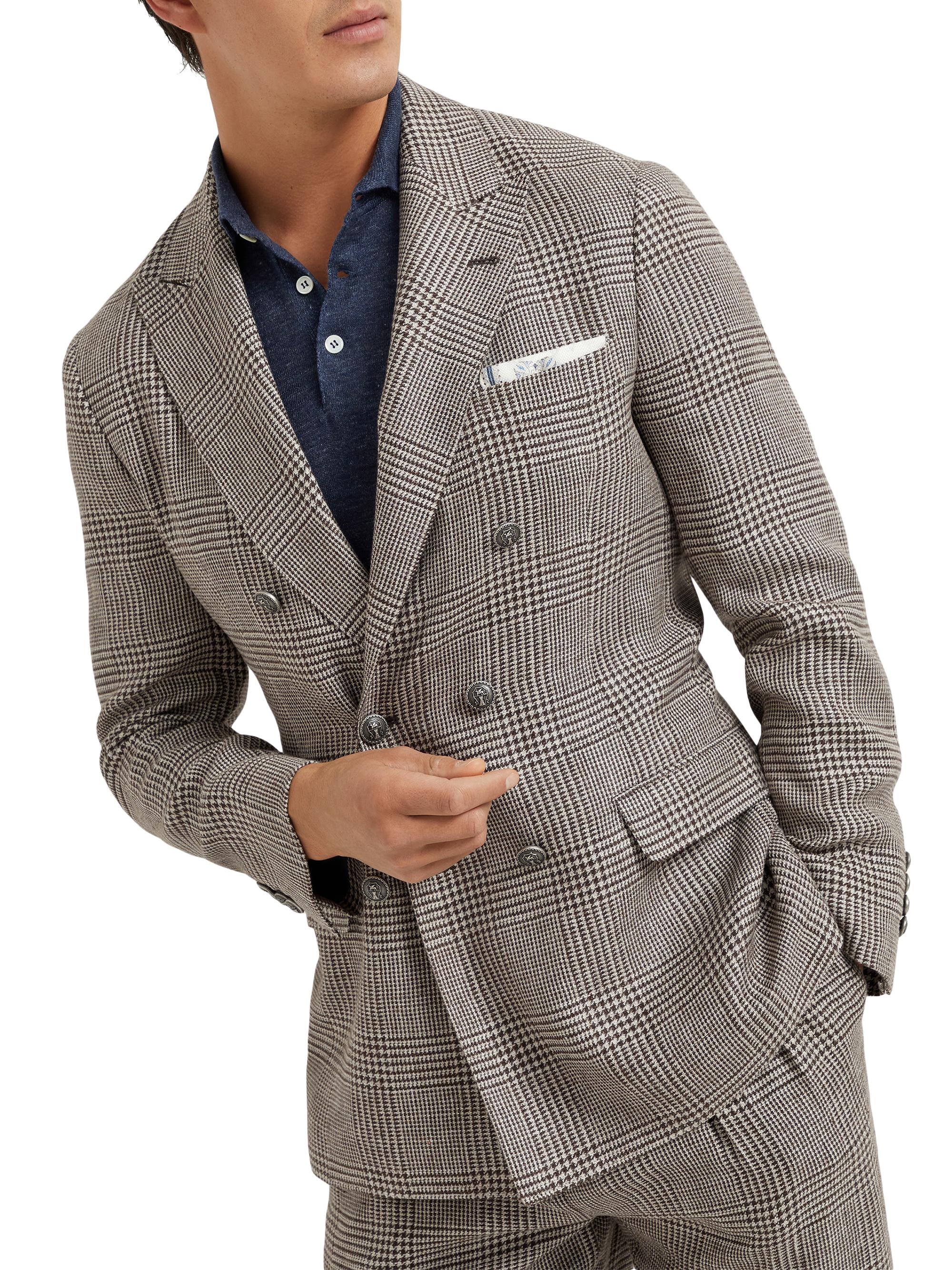 Brunello Cucinelli Men's Prince of Wales Diagonal One And A Half Breasted Blazer - Brown