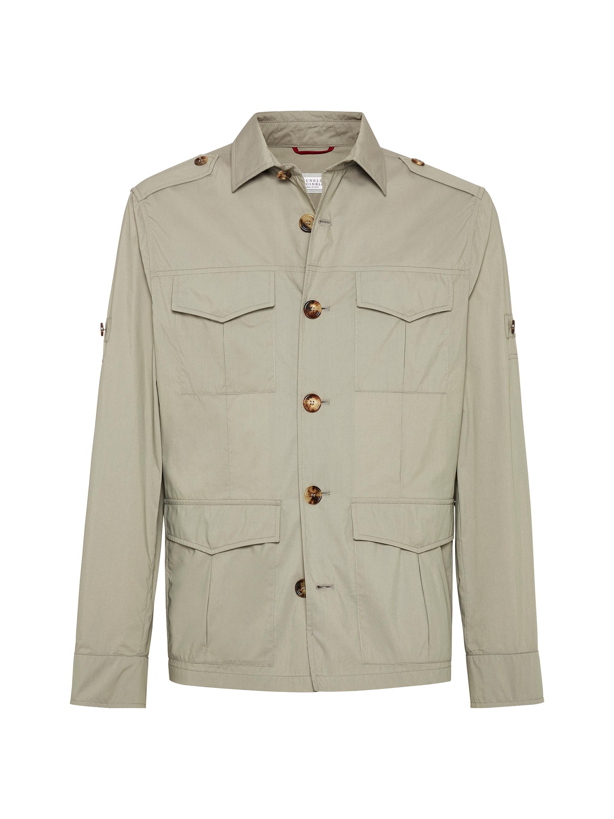 Brunello Cucinelli Men's Lightweight Water Resistant Techno Cotton Safari Jacket - Khaki