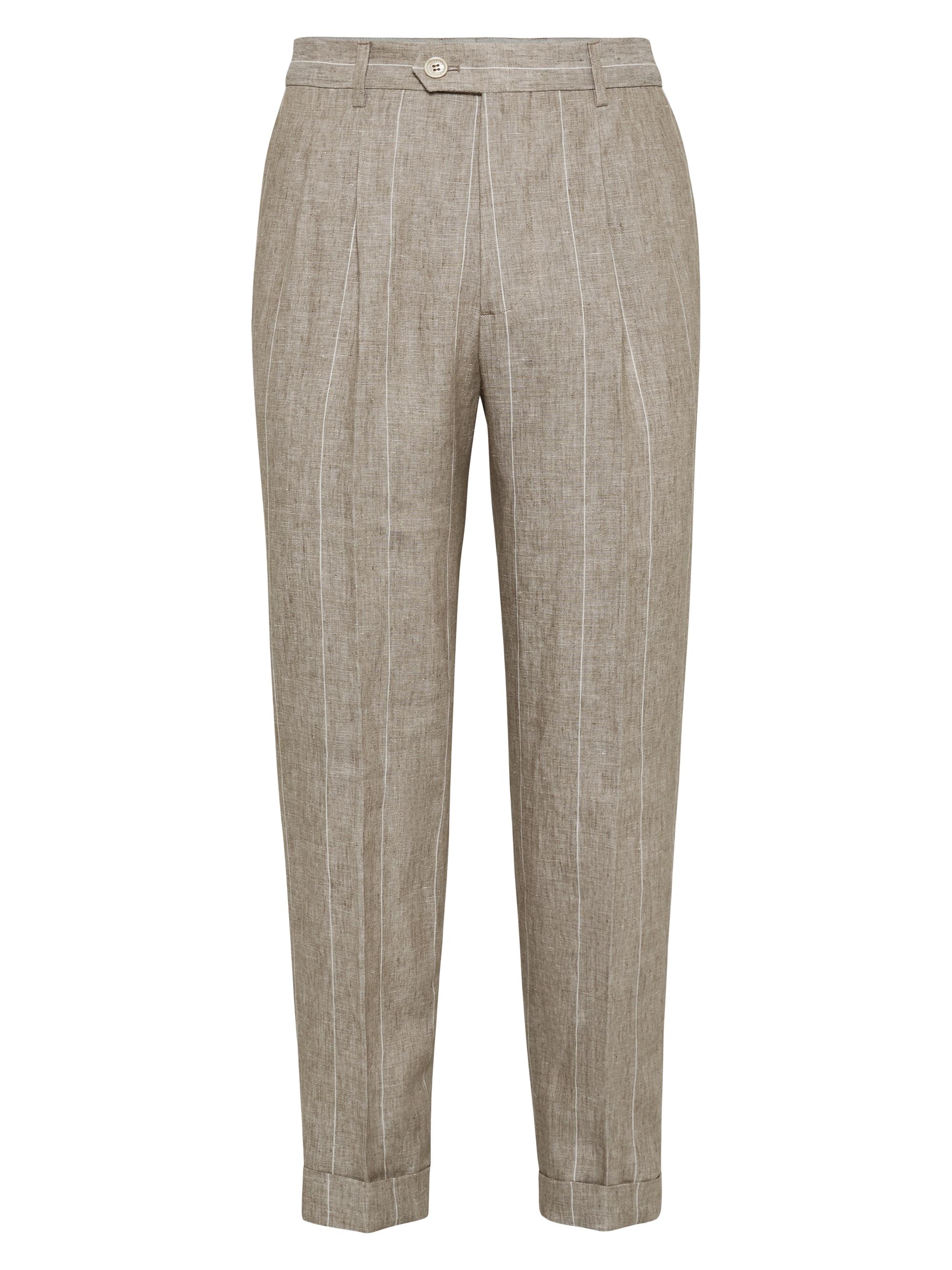 Brunello Cucinelli Men's Wide Chalk Stripe Leisure Fit Trousers - Yuta