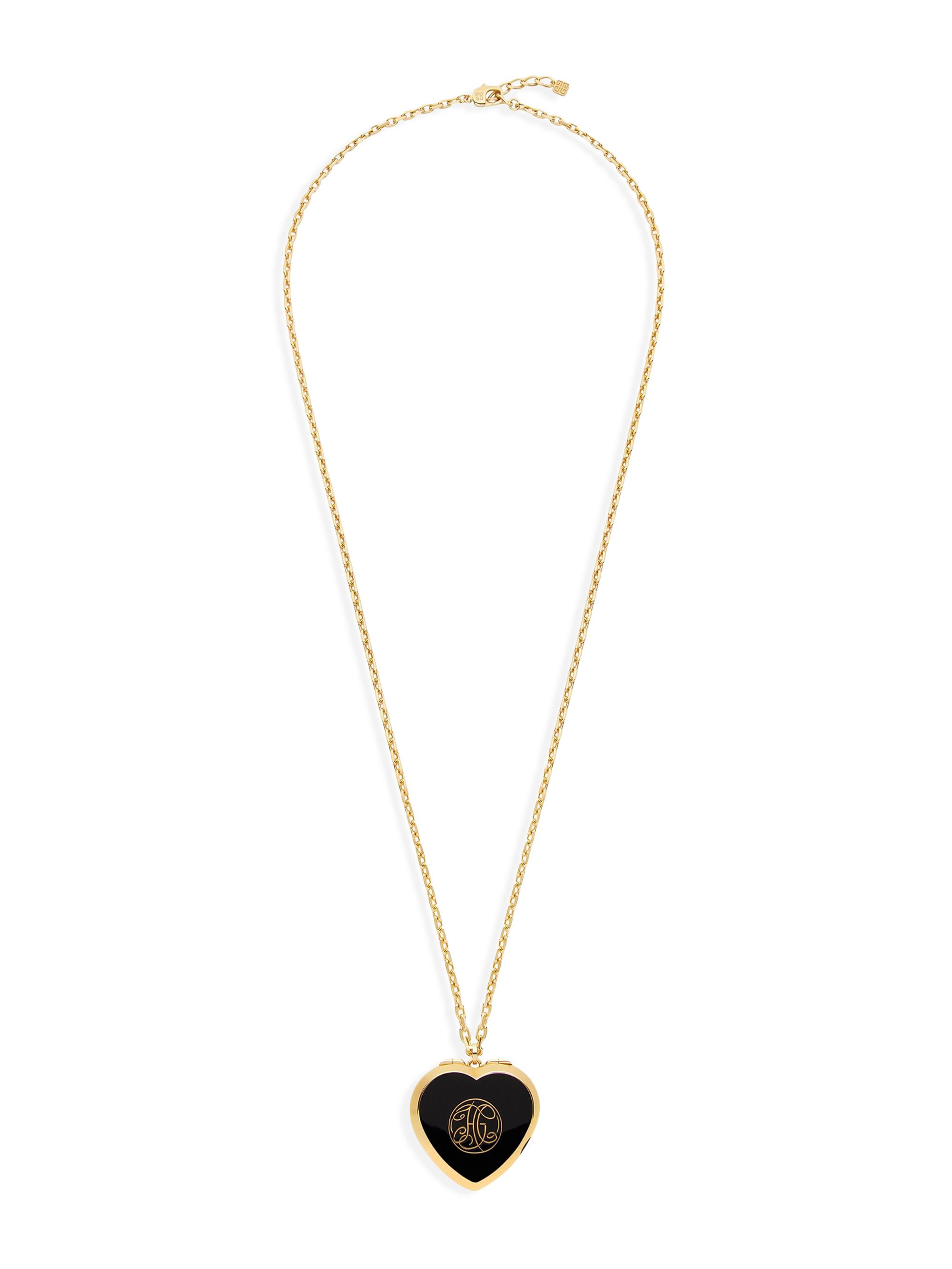 Givenchy Men's Heart Mirror Necklace in Metal and Enamel - Black Gold