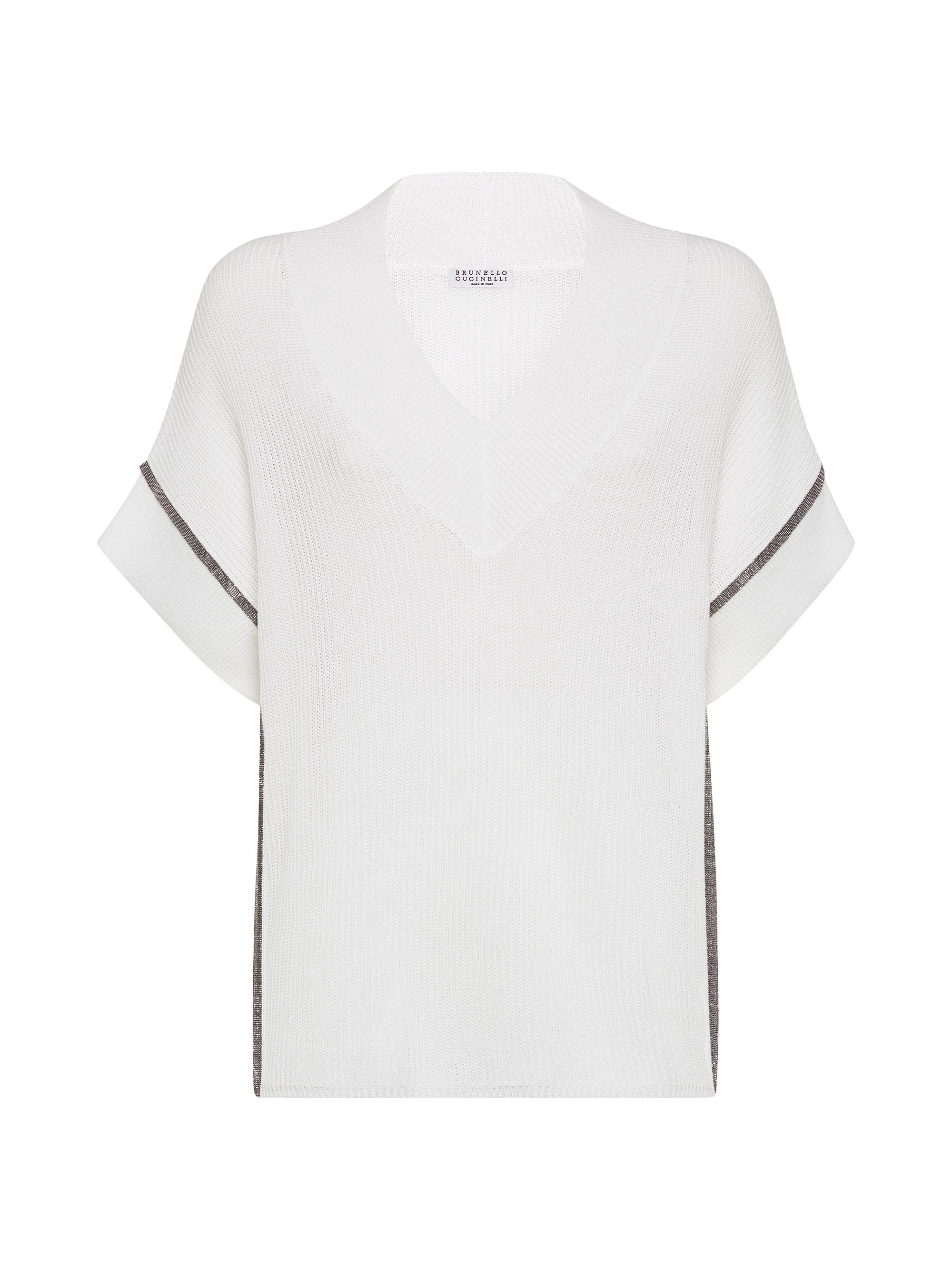 Brunello Cucinelli Women's Cotton English Rib Knit T Shirt with Precious Trims - White