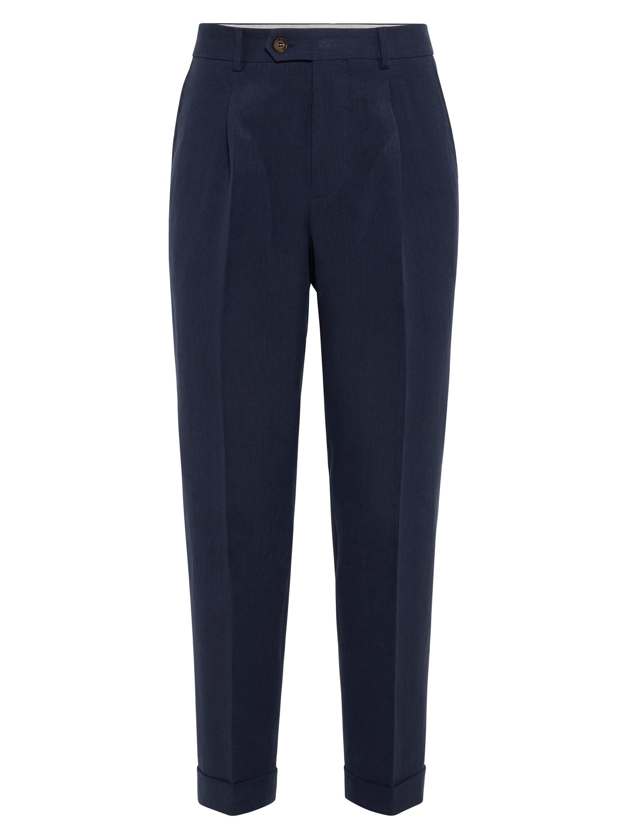 Brunello Cucinelli Men's Twisted Linen Leisure Fit Trousers with Pleat - Brown