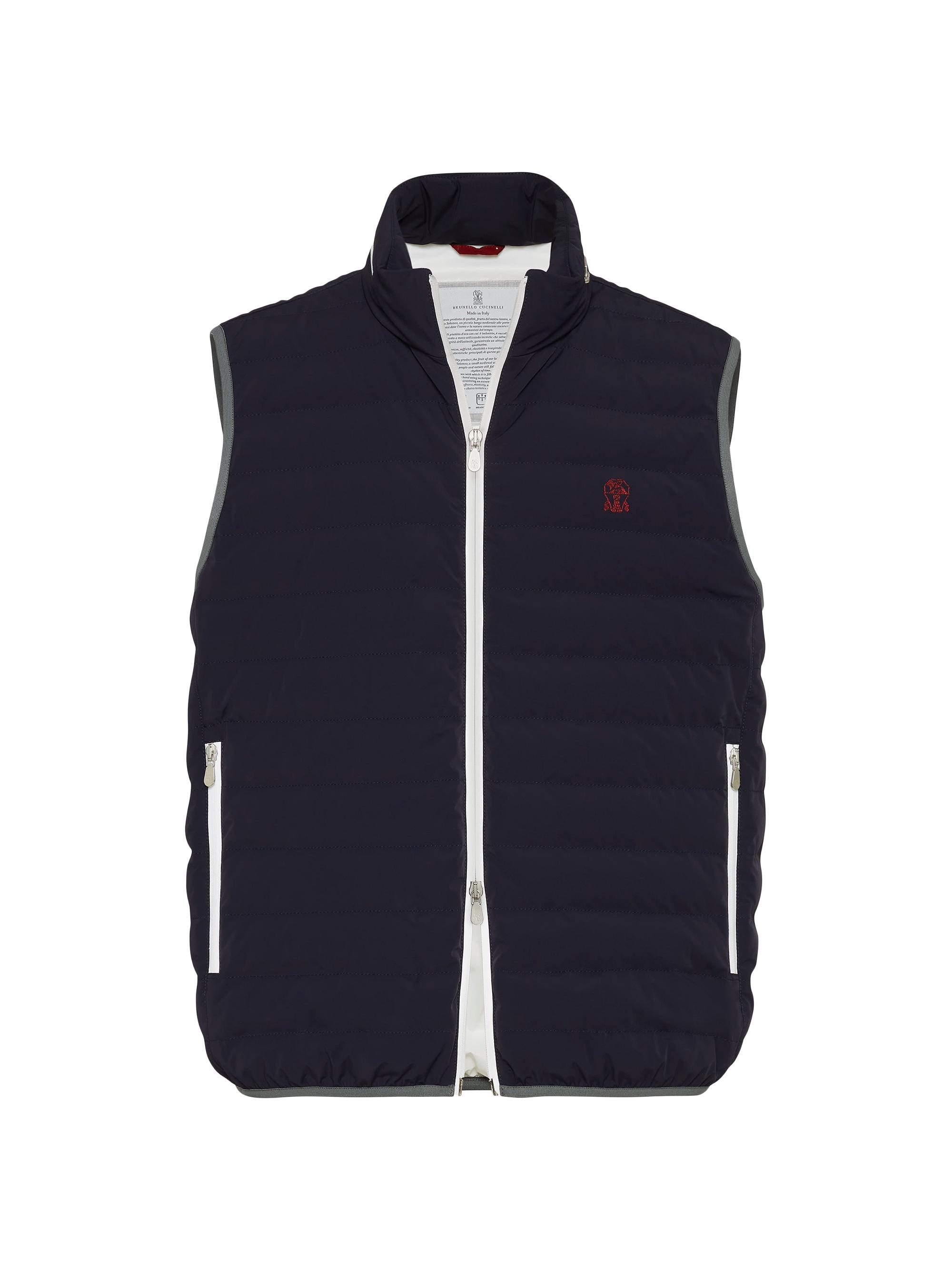 Brunello Cucinelli Men's Nylon Down Vest with Packable Hood - Navy Blue