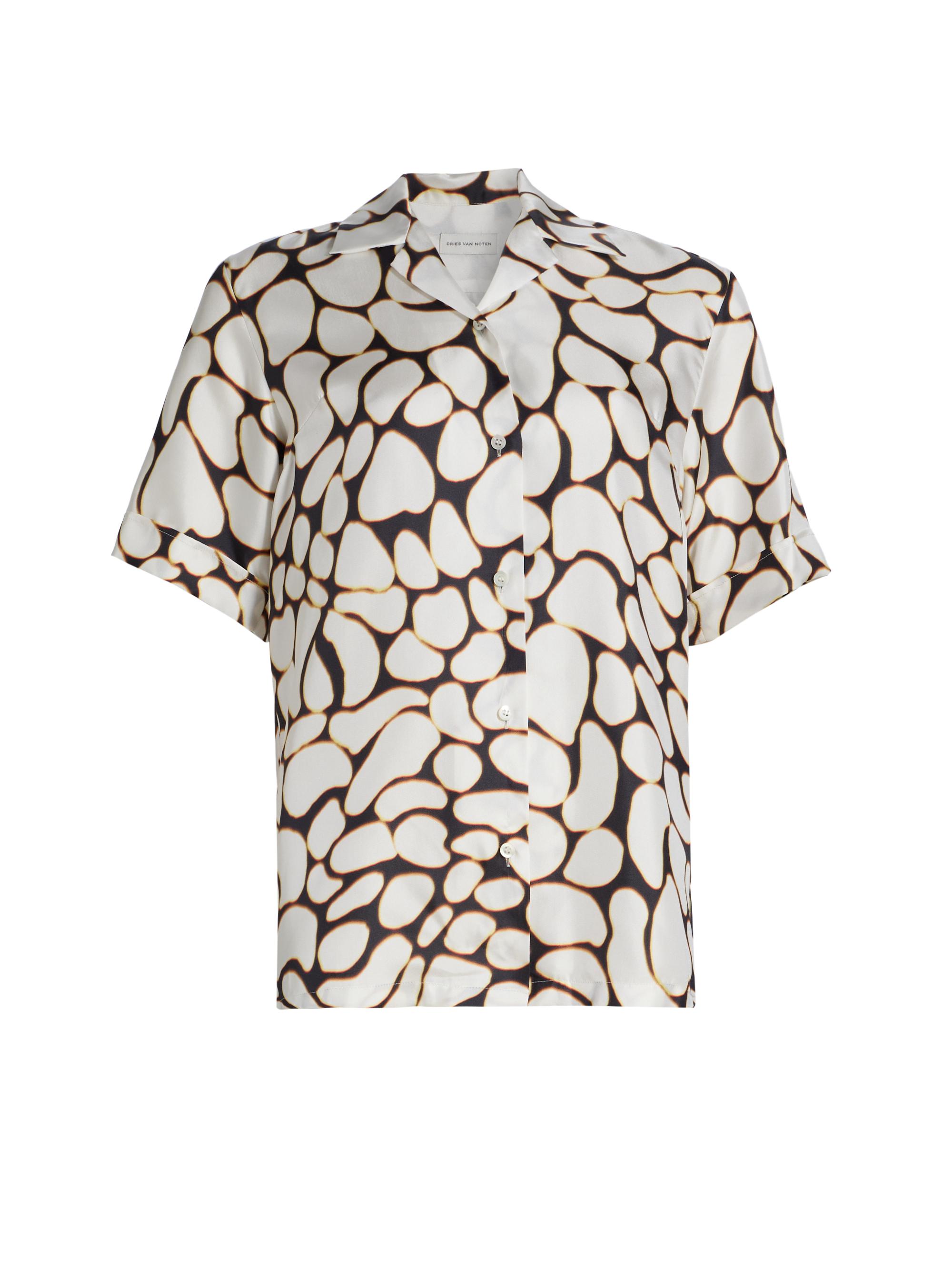 Dries Van Noten Women's Clive Silk Short-Sleeve Oversized Shirt - Off White