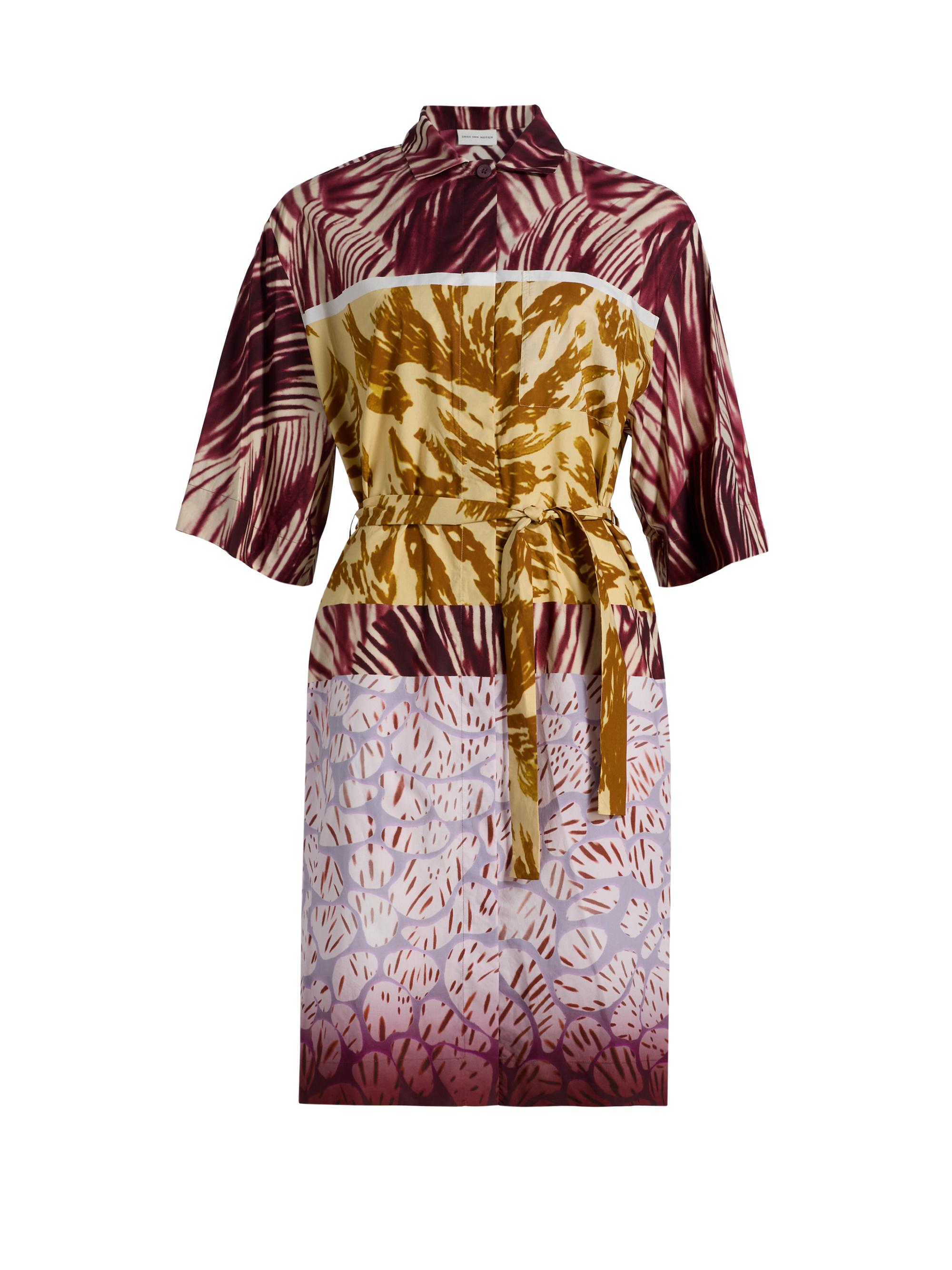 Dries Van Noten Women's Doralia Printed Cotton Tie-Waist Shirtdress - Burgundy