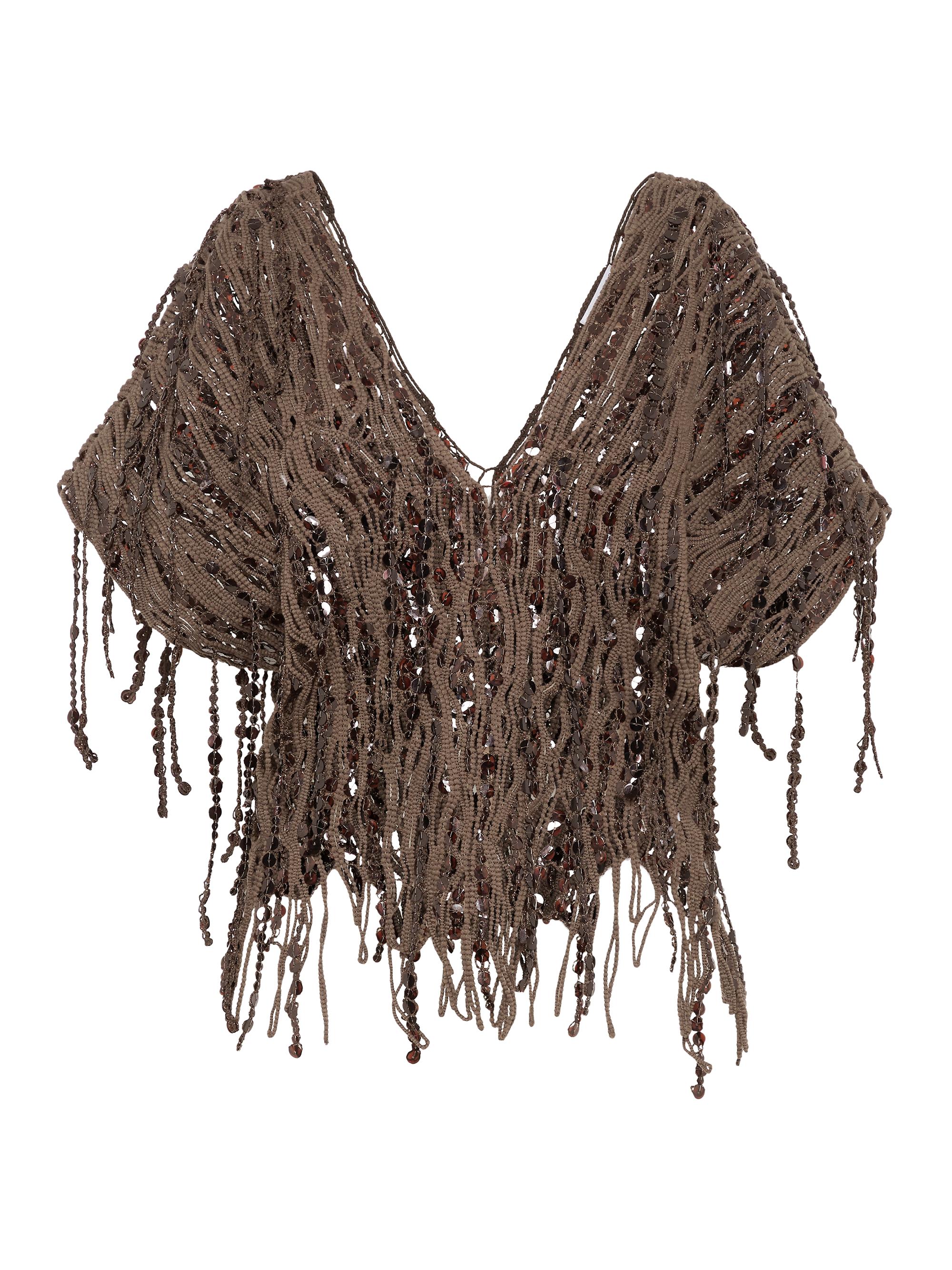Brunello Cucinelli Women's Dazzling Abstract Embroidery Knit Top in Cotton - Chocolate