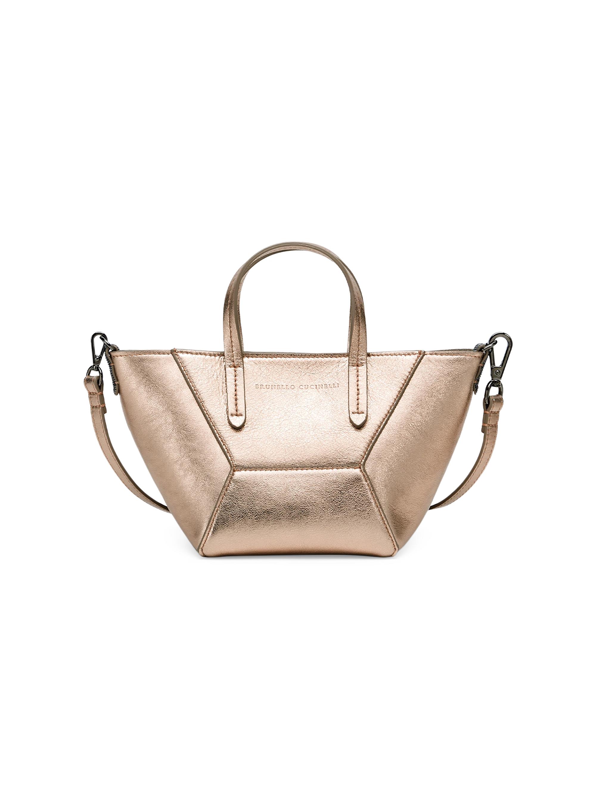 Brunello Cucinelli Women's Duo Mini Bag in Lamé Calfskin - Hazelnut