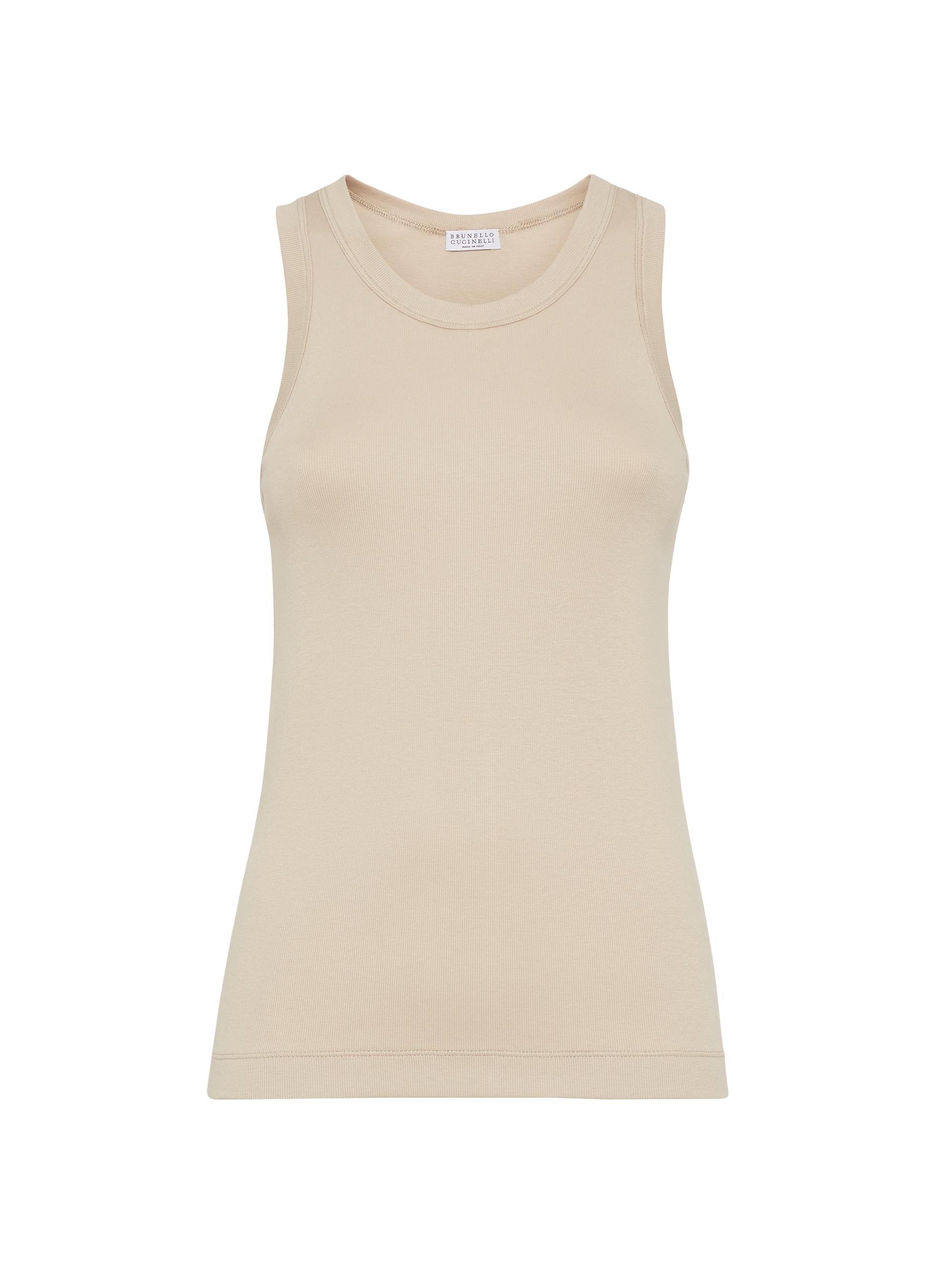 Brunello Cucinelli Women's Stretch Cotton Ribbed Jersey Top - Beige