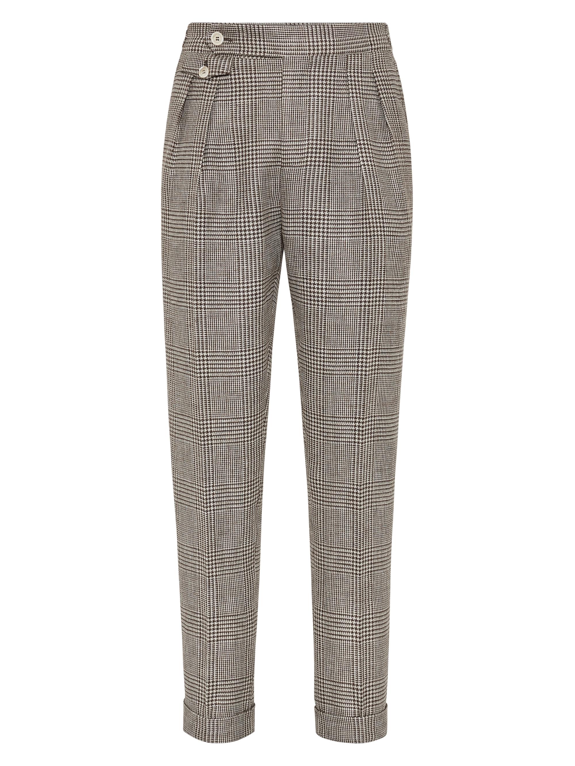 Brunello Cucinelli Men's Prince of Wales Diagonal Leisure Fit Trousers - Brown