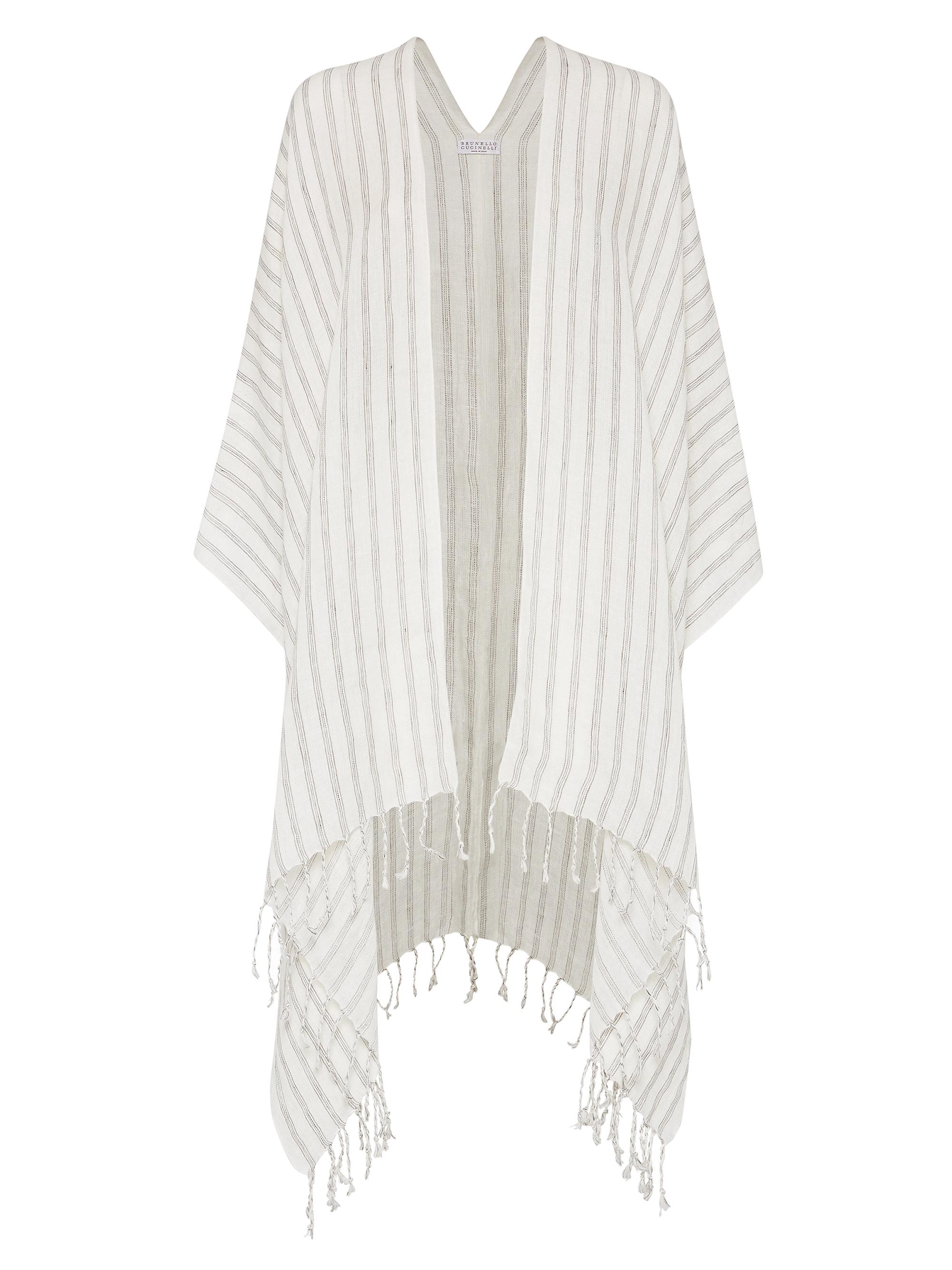 Brunello Cucinelli Women's Striped Linen Poncho with Fringe - Panama