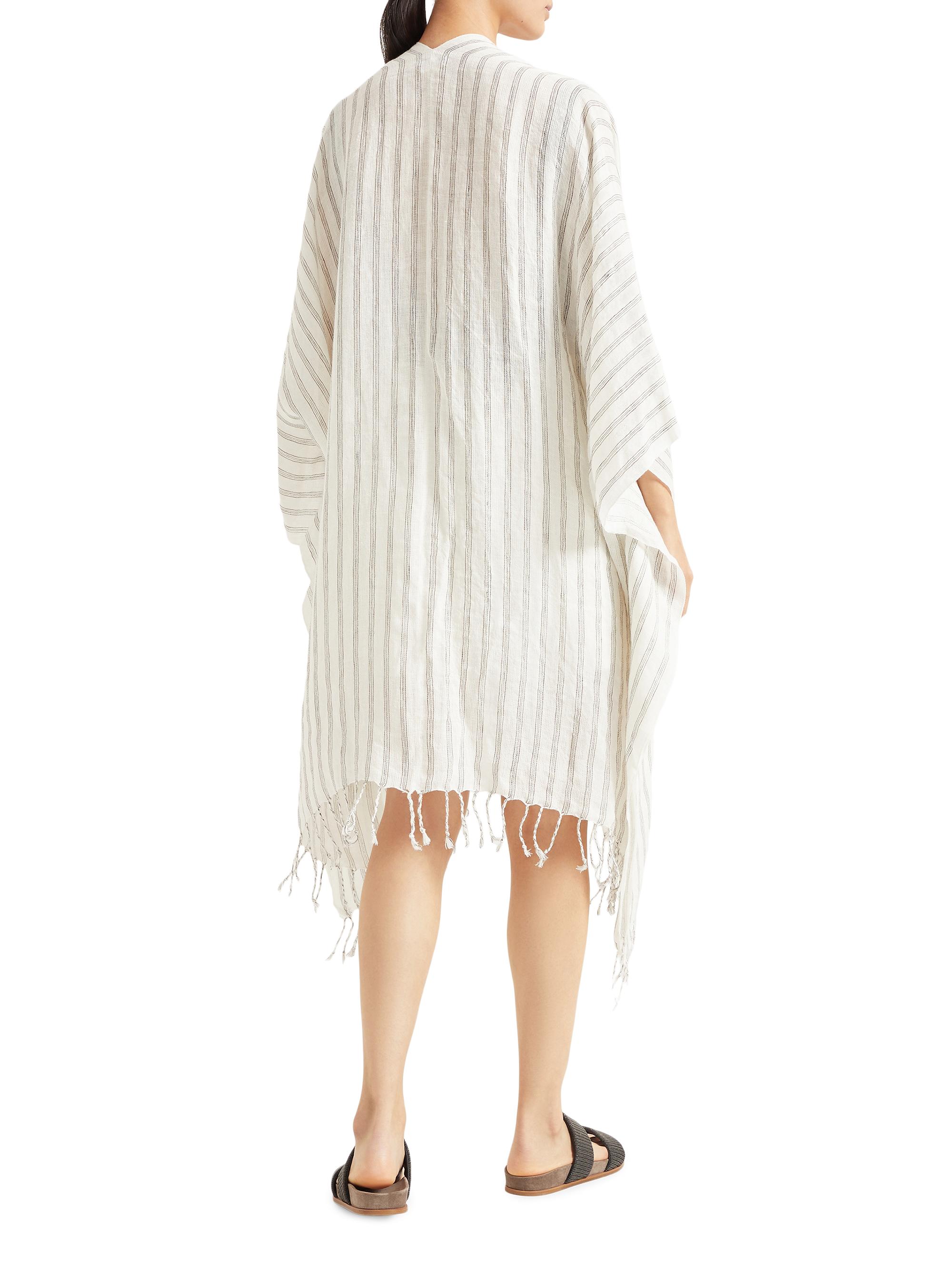 Poncho Brunello Cucinelli En Lin Avec Franges Et Finition Métallique Doré - Taille 4-10, Occasion