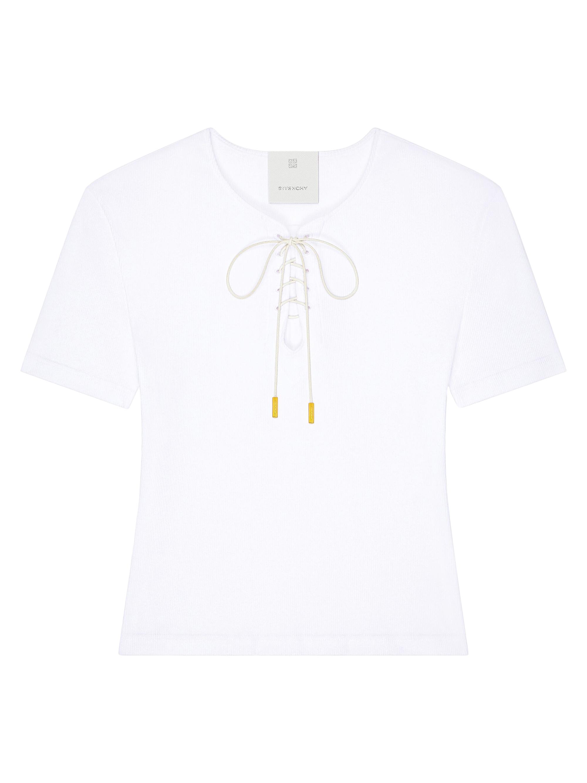 Givenchy Women's Slim Fit T-Shirt in Cotton with Laces and 4G Details - White