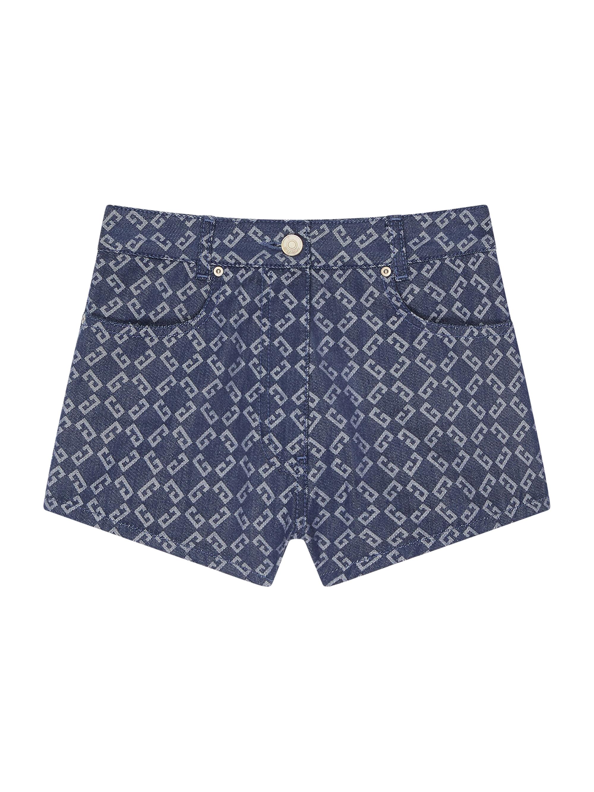 Givenchy Women's Slim Fit Mini Shorts in Monogram 72 Denim - Denim Blue