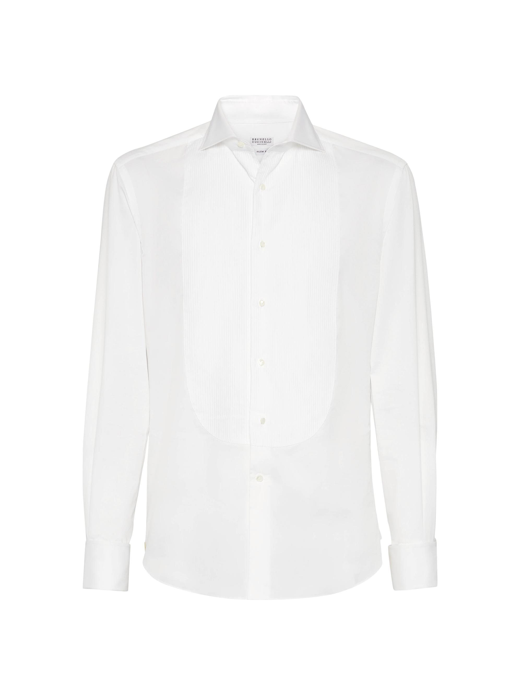 Brunello Cucinelli Men's Slim Fit Tuxedo Shirt with French Cuffs - White