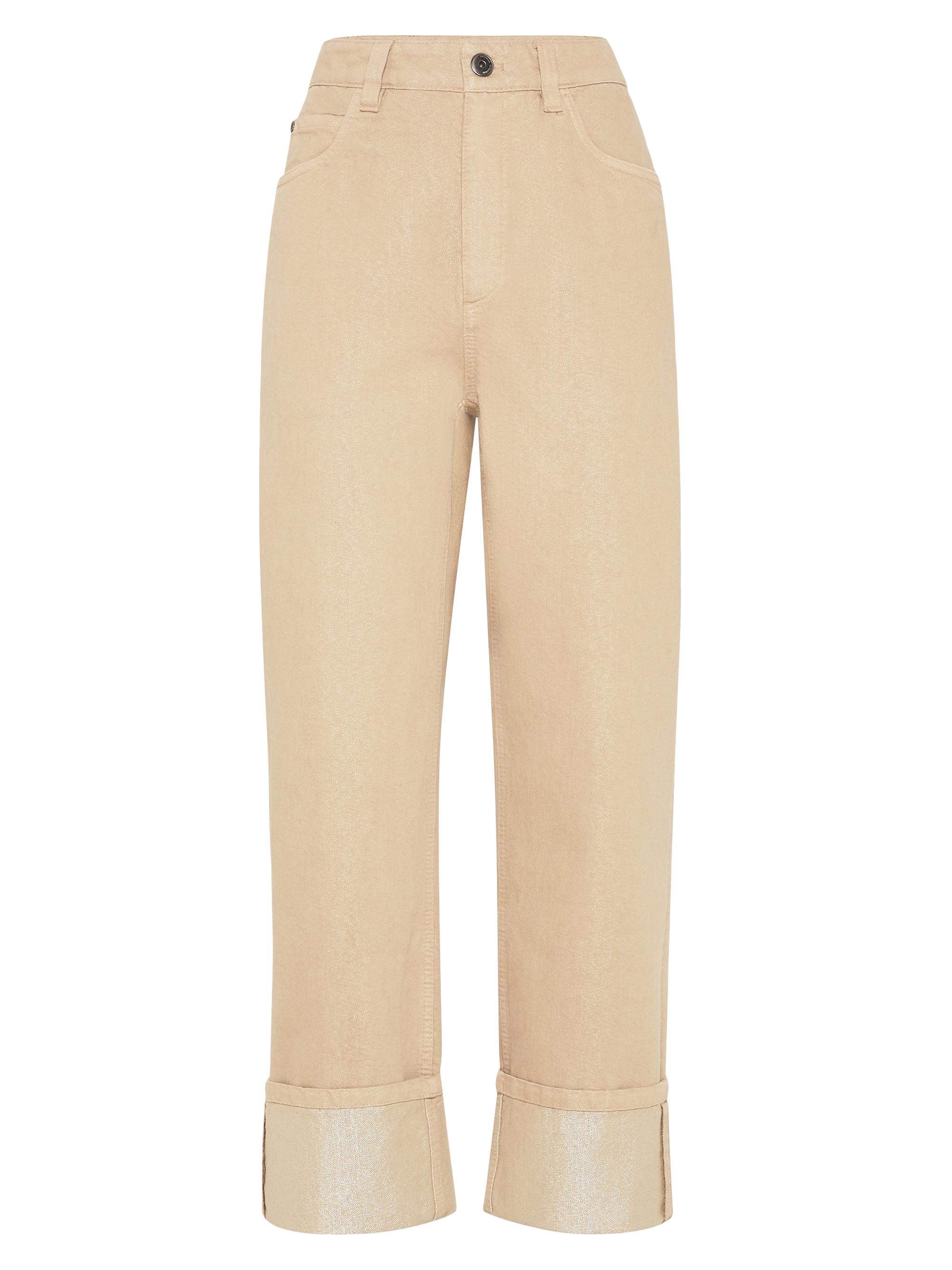 Brunello Cucinelli Women's Dyed Sparkling Denim Cropped Trousers with Monili - Light Brown