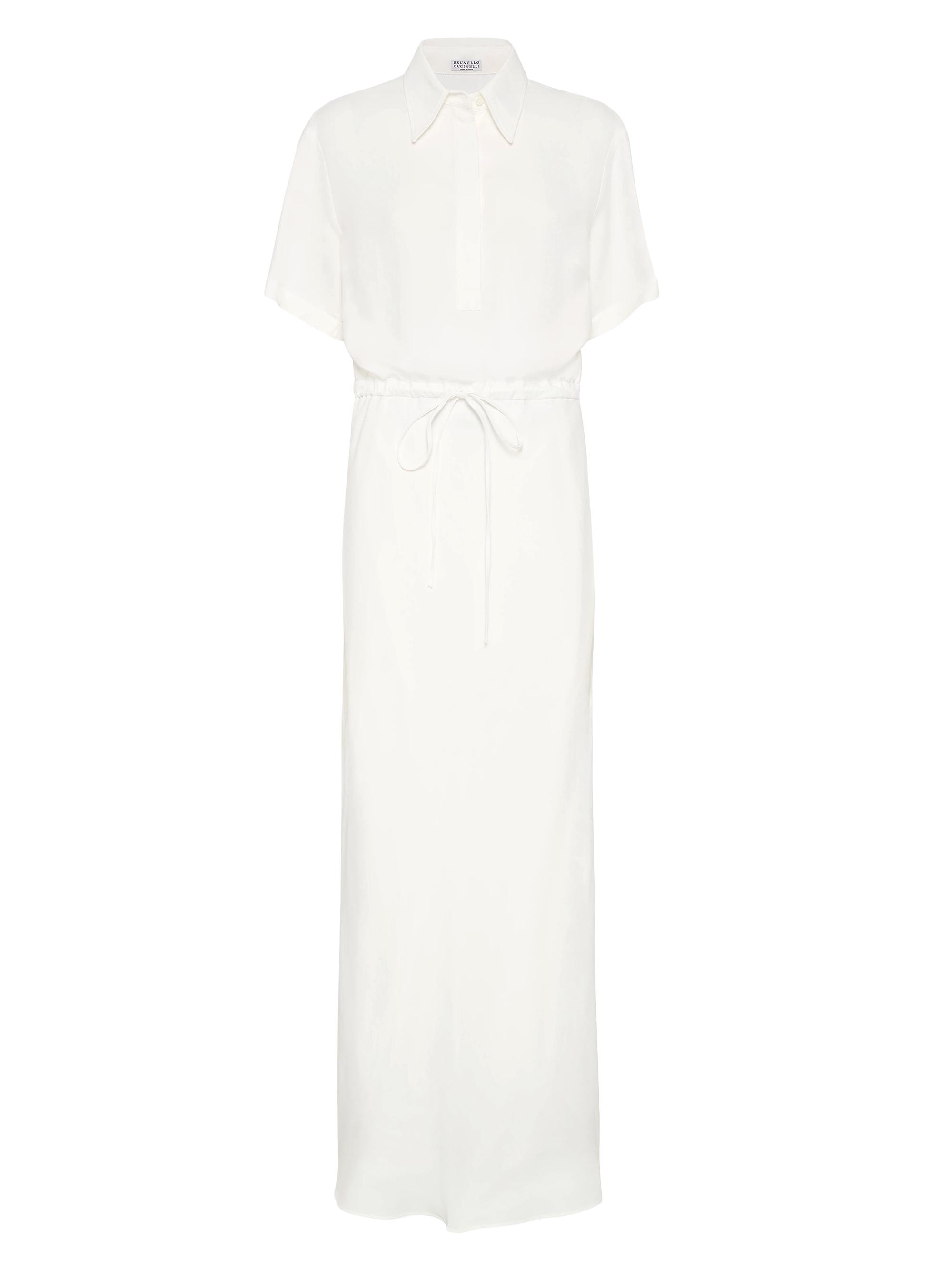 Brunello Cucinelli Women's Viscose and Linen Fluid Twill Dress with Monili - White