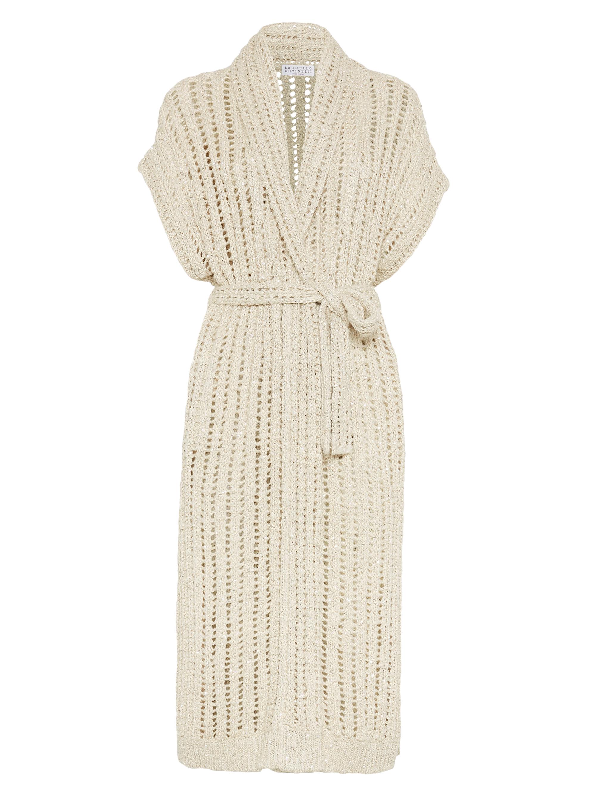 Brunello Cucinelli Women's Dazzling Silk and Linen Openwork Rib Long Cardigan - Natural