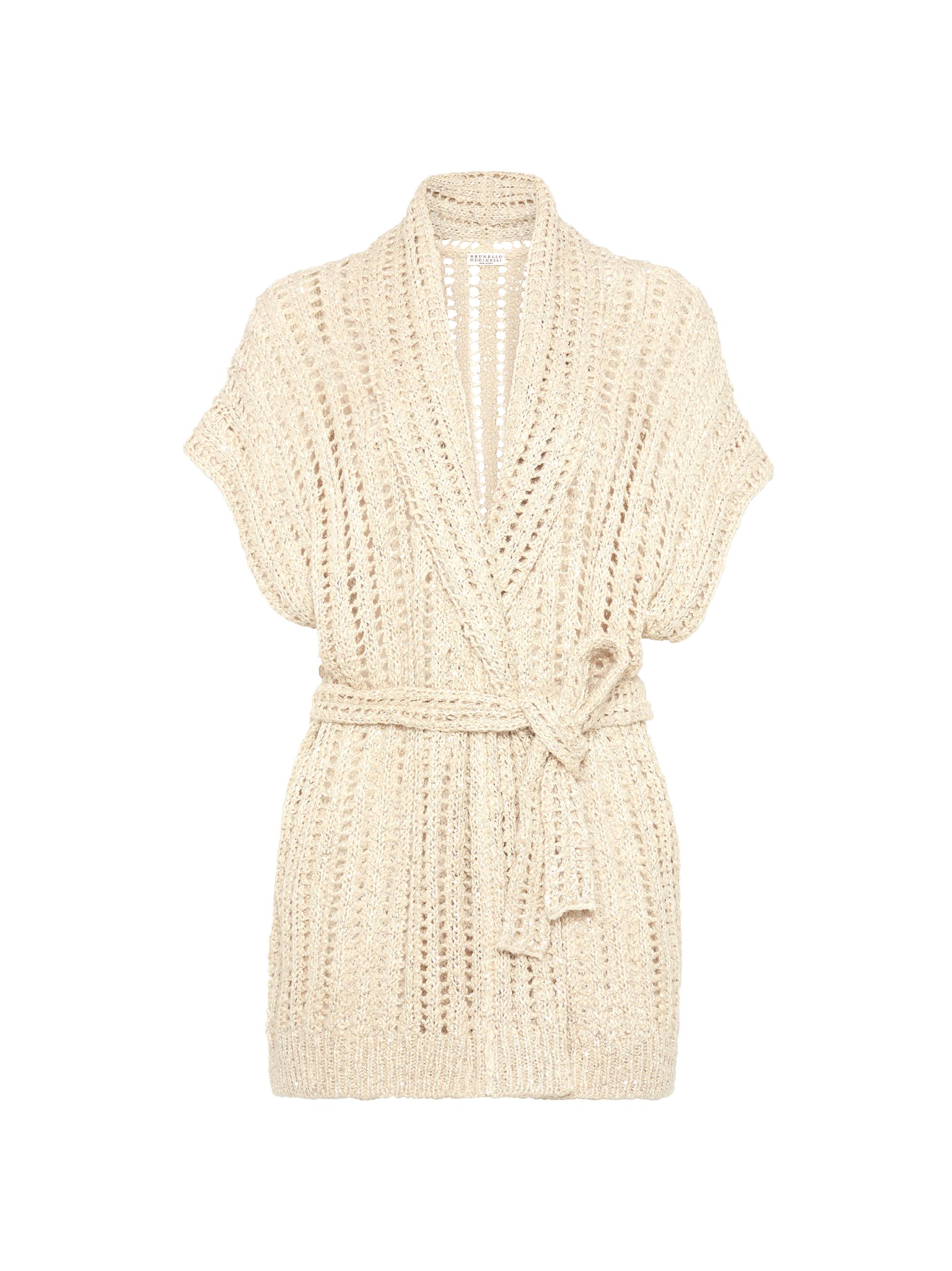 Brunello Cucinelli Women's Dazzling Silk and Linen Openwork Rib Cardigan - Buff