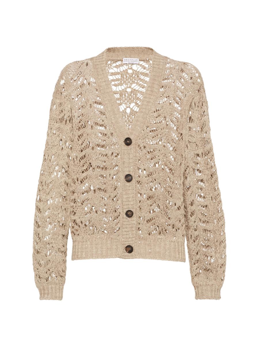 Brunello Cucinelli Foliage Lace Cardigan in Linen and Silk