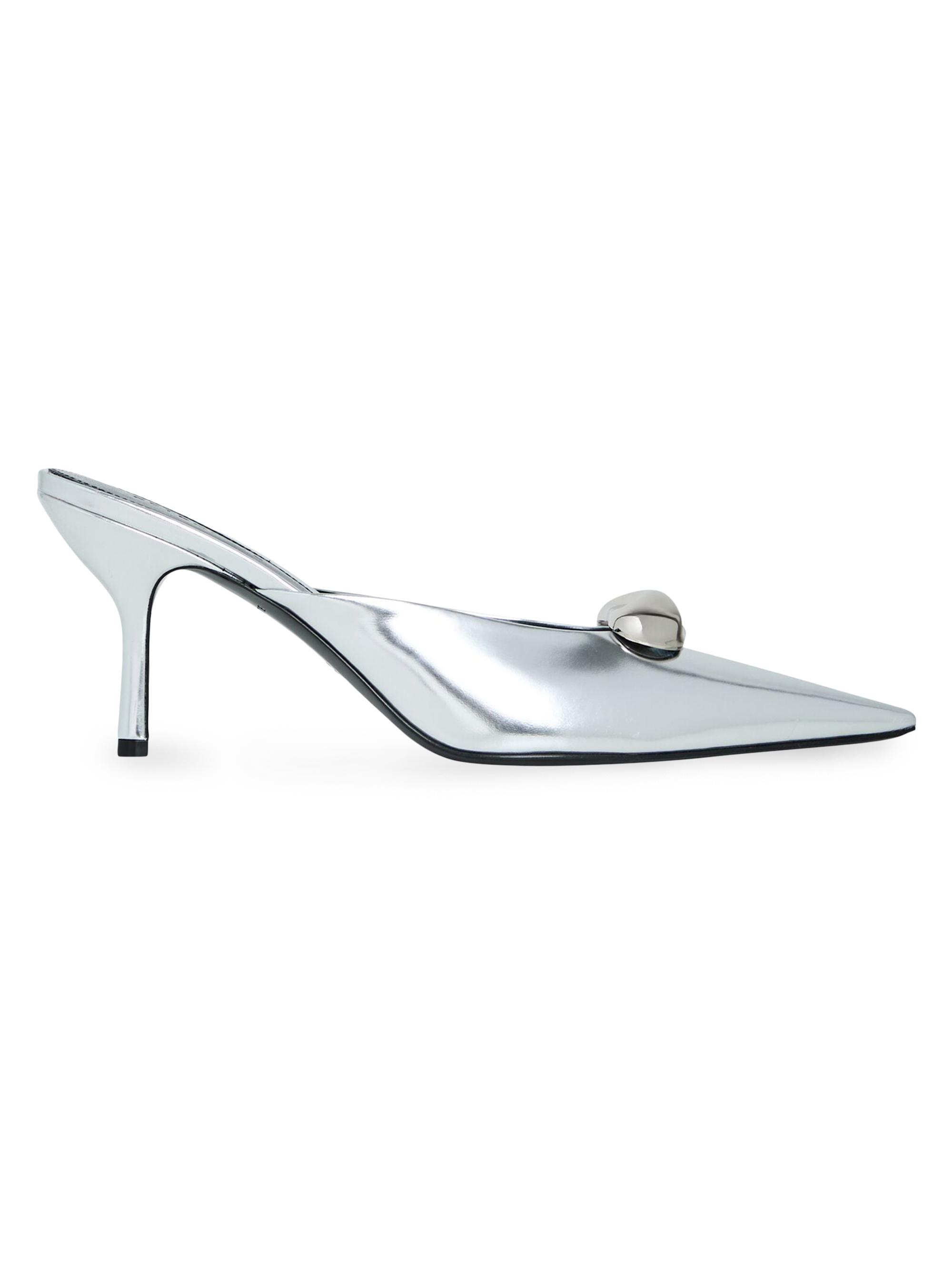 Retrofête Women's Francesca Leather Kitten Mules - Shiny Silver